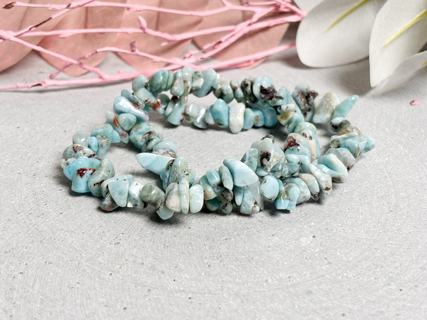 Handmade elastic larimar chips bracelet, 6mm, 17.5cm – Elegant natural stone jewelry for women