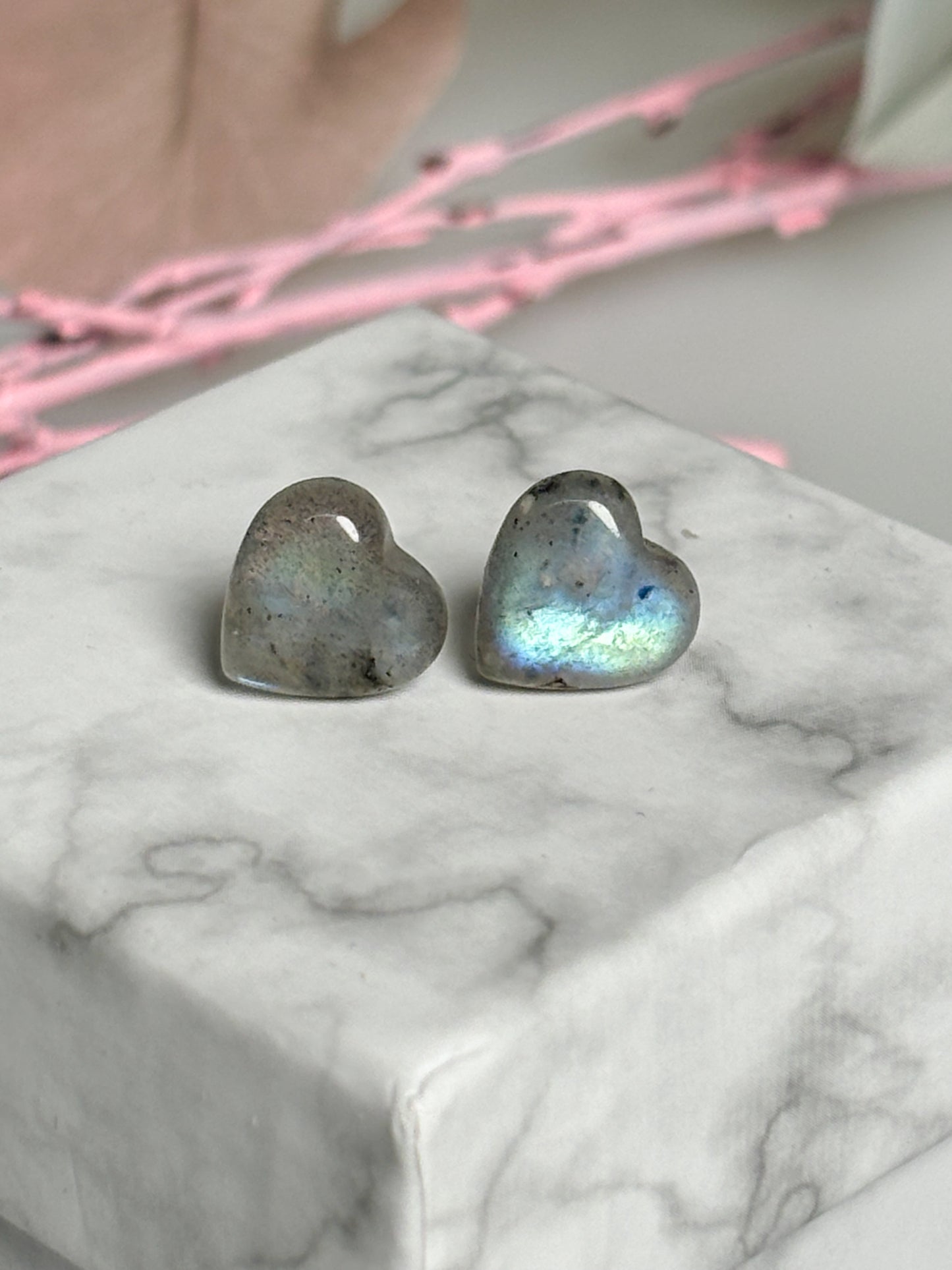 Labradorite heart stud earrings | 925 silver jewelry | Unique earrings | Gift idea for her