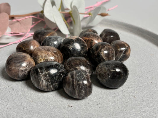 Beautiful tumbled stones made of black moonstone – ideal for on the go | Handpicked & perfect for collectors