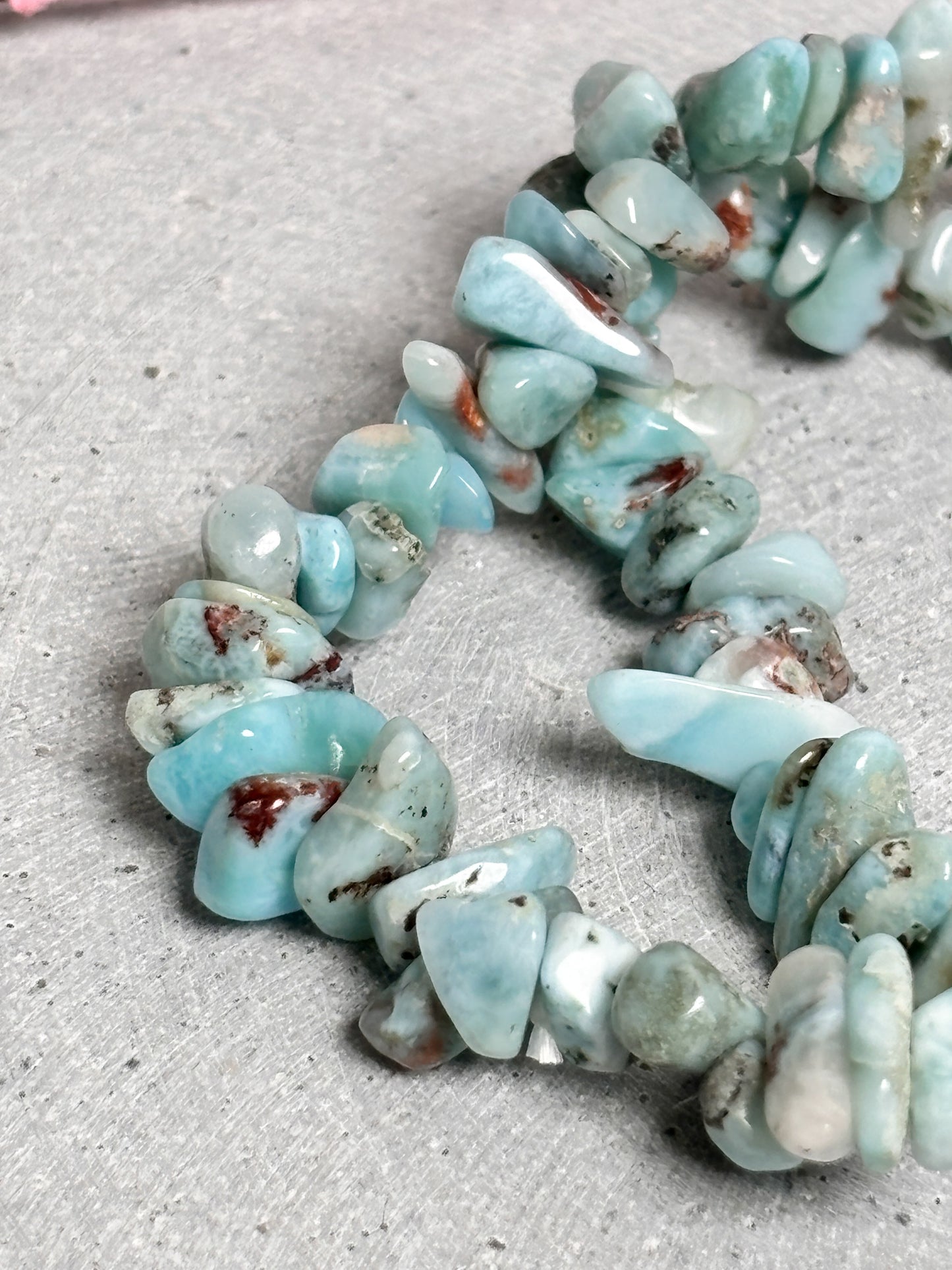 Handmade elastic larimar chips bracelet, 6mm, 17.5cm – Elegant natural stone jewelry for women