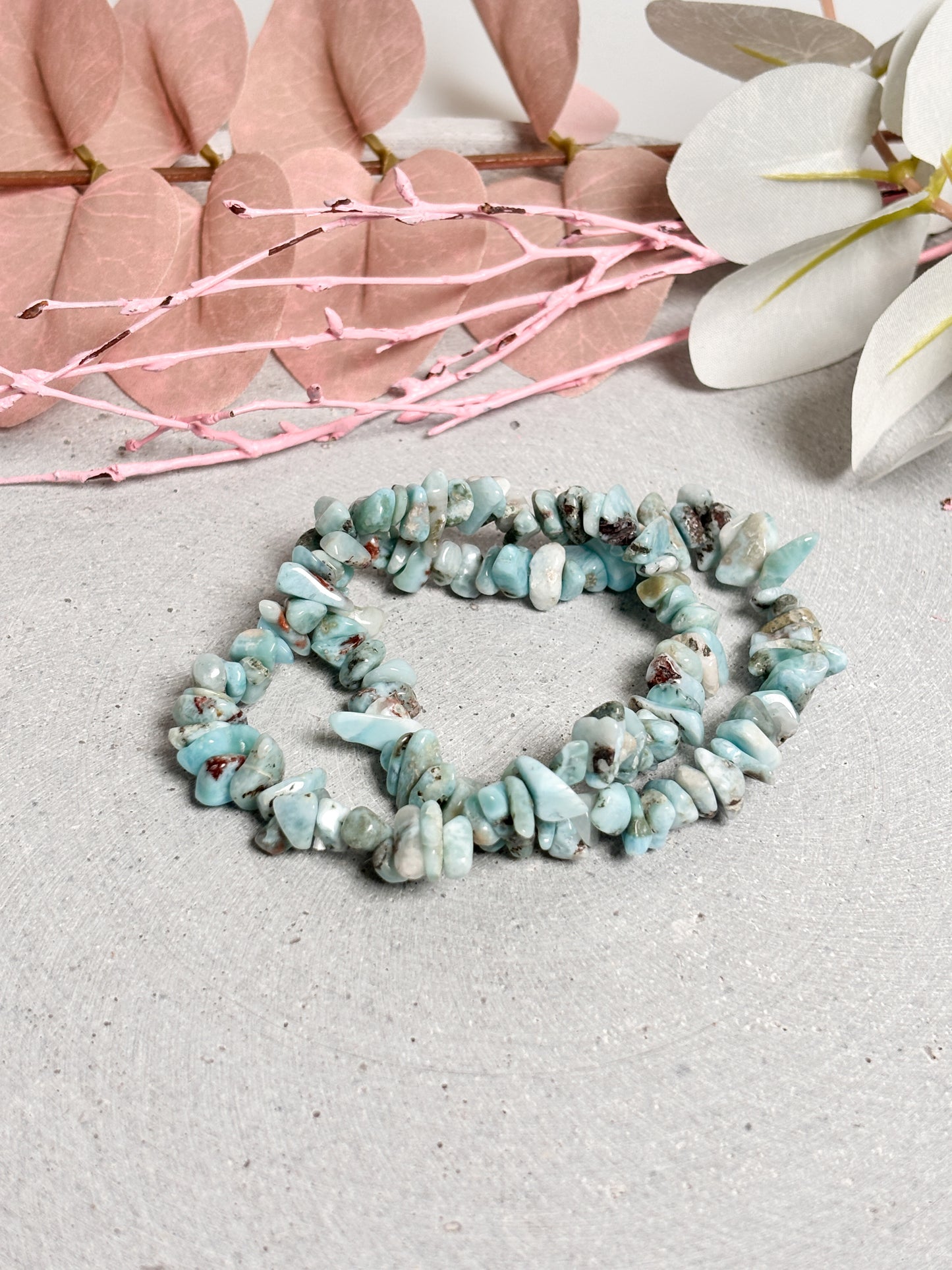 Handmade elastic larimar chips bracelet, 6mm, 17.5cm – Elegant natural stone jewelry for women