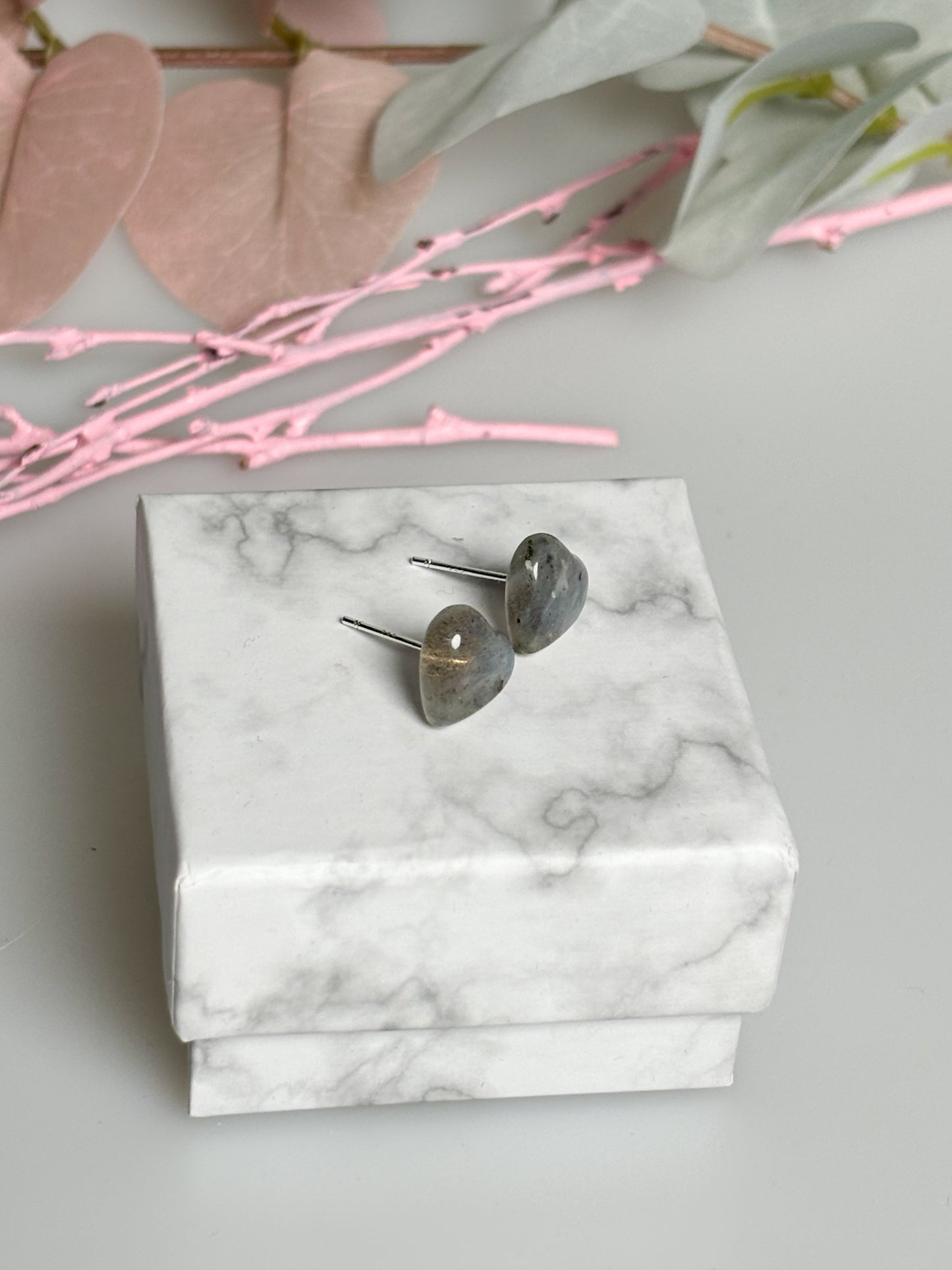 Labradorite heart stud earrings | 925 silver jewelry | Unique earrings | Gift idea for her