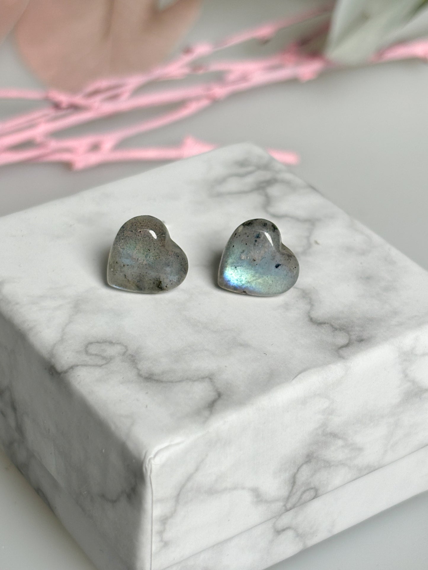 Labradorite heart stud earrings | 925 silver jewelry | Unique earrings | Gift idea for her