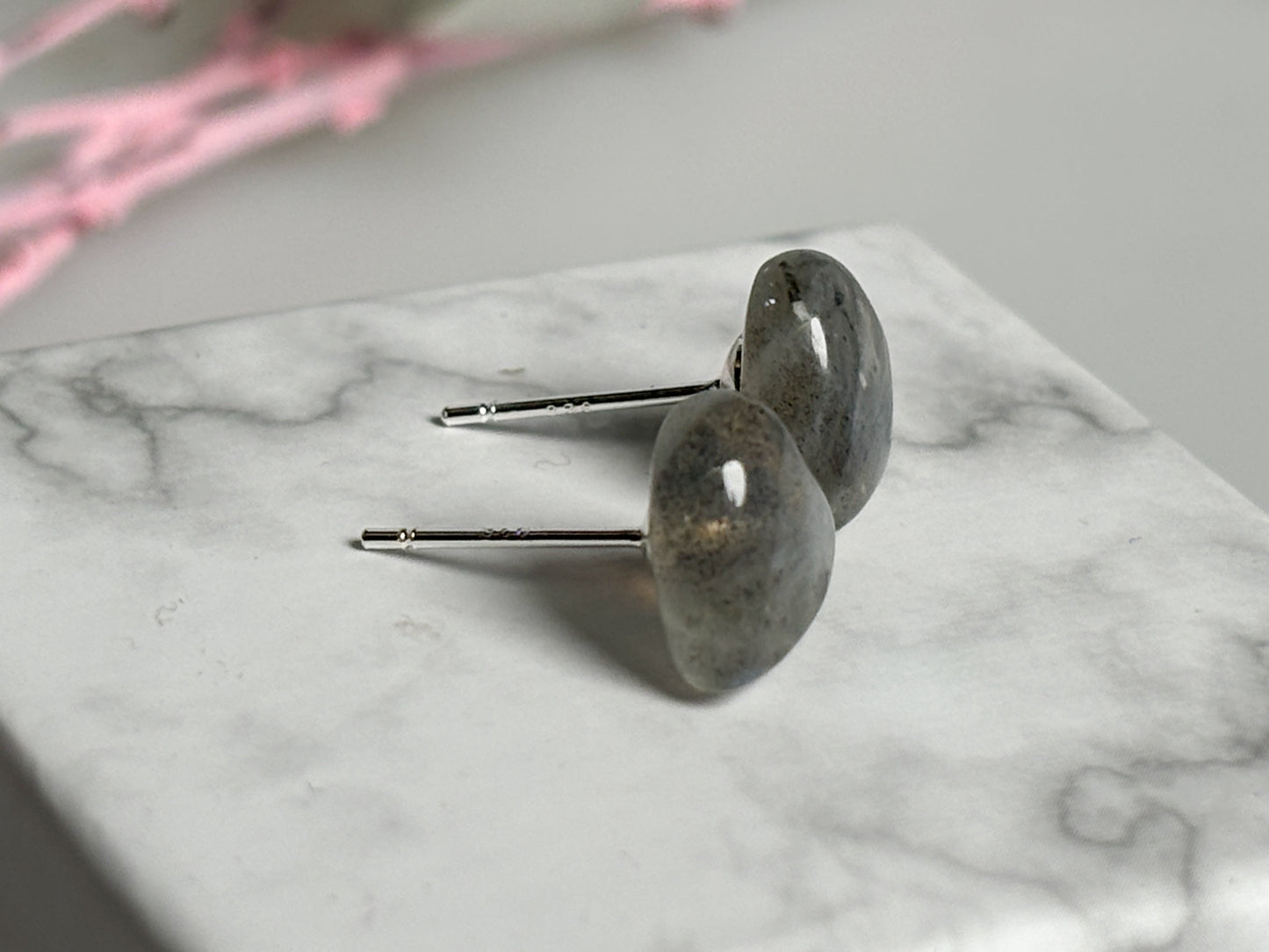 Labradorite heart stud earrings | 925 silver jewelry | Unique earrings | Gift idea for her