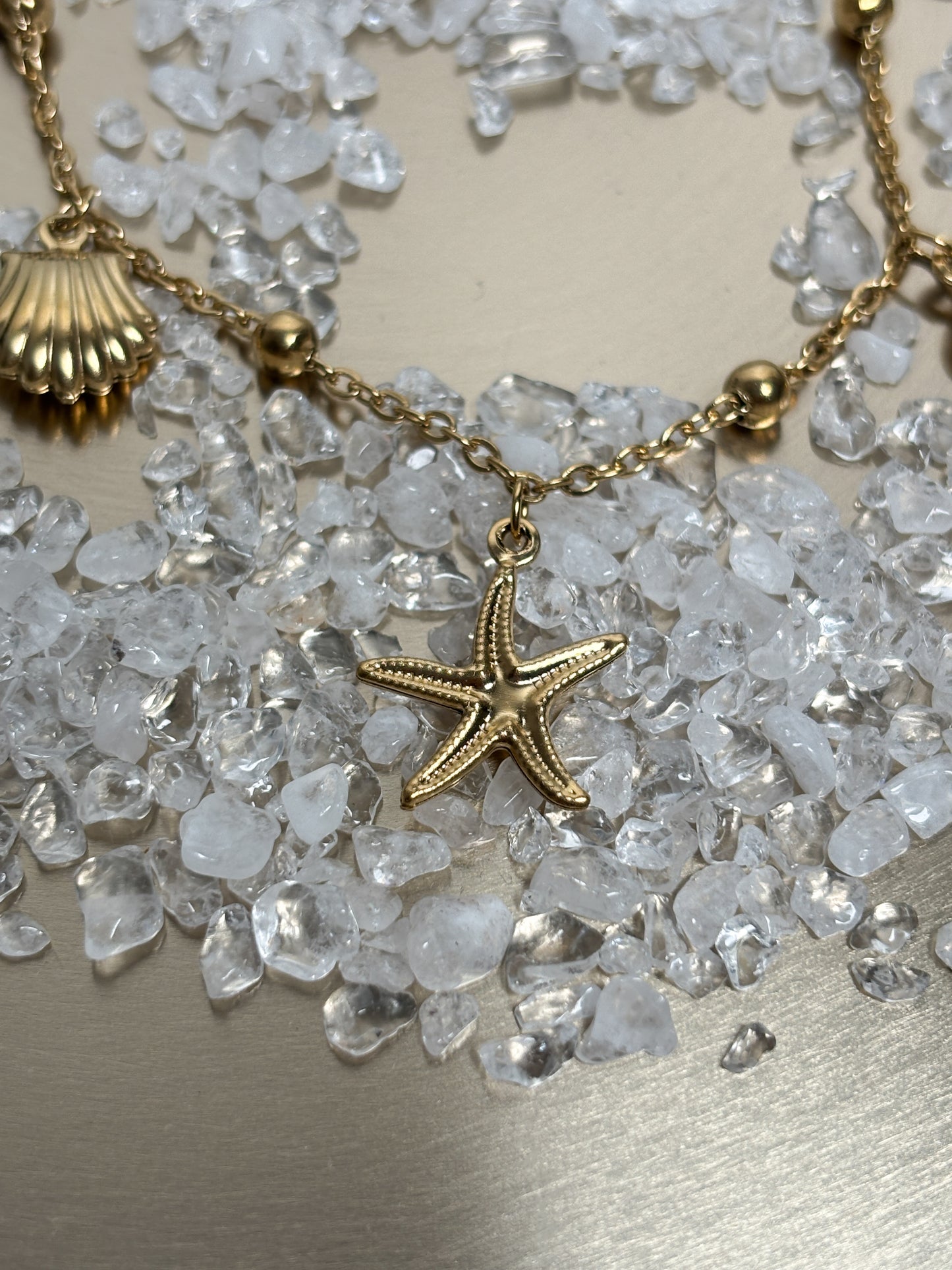Fußkettchen Gold Edelstahl – maritimes Design mit Seestern & Muschel