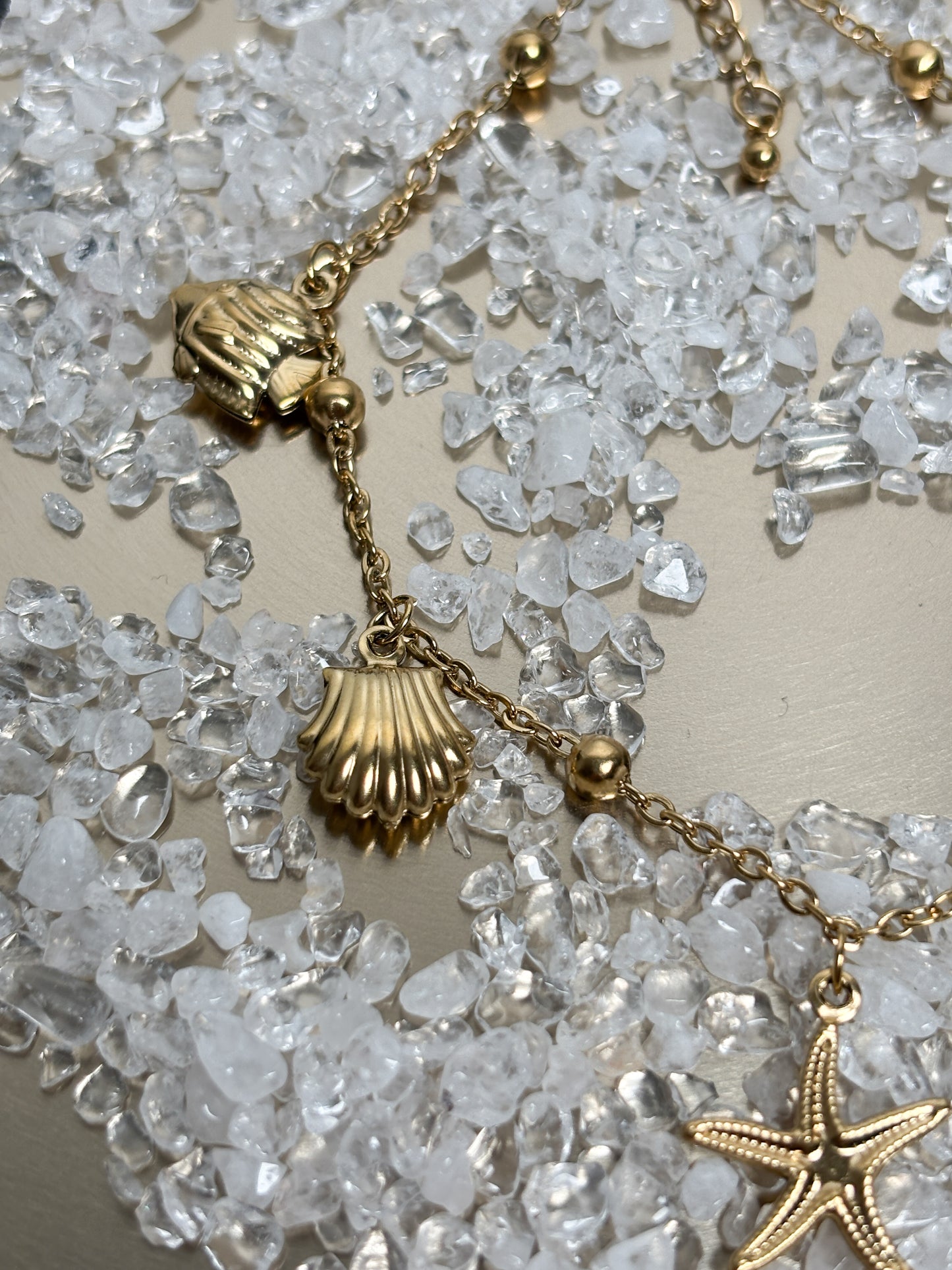 Fußkettchen Gold Edelstahl – maritimes Design mit Seestern & Muschel