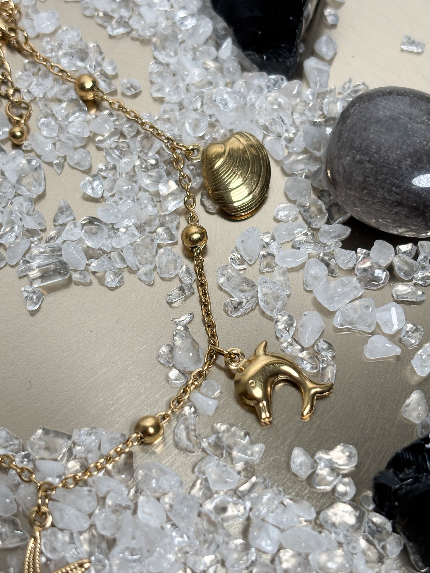 Fußkettchen Gold Edelstahl – maritimes Design mit Seestern & Muschel