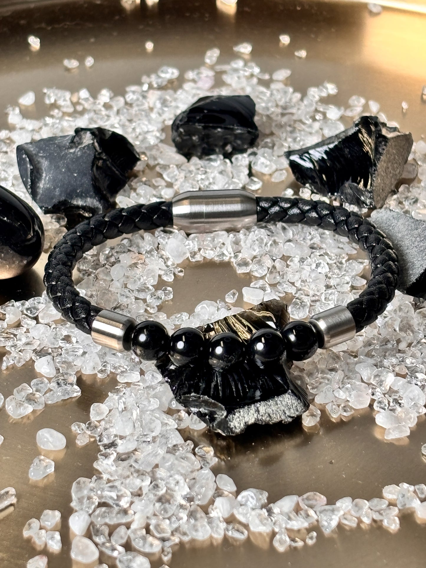 Unisex Lederarmband mit silbernen Edelstahlelementen – 8 mm