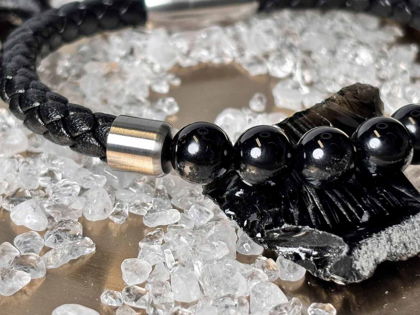Unisex Lederarmband mit silbernen Edelstahlelementen – 8 mm