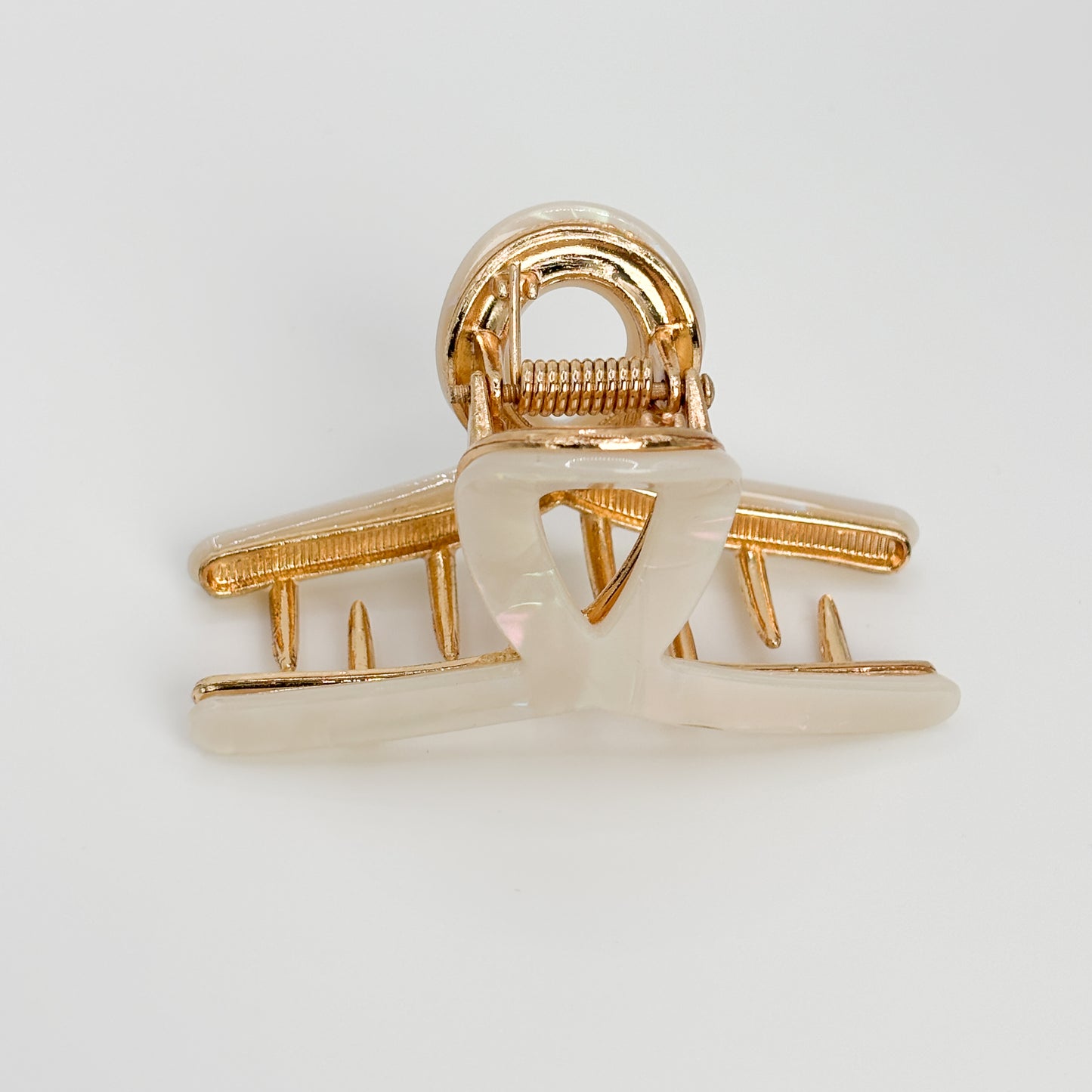Kleine Haarklammer Schleifenoptik Gold mit weiß schimmernder Oberfläche 6x2,8 cm (Kopie)