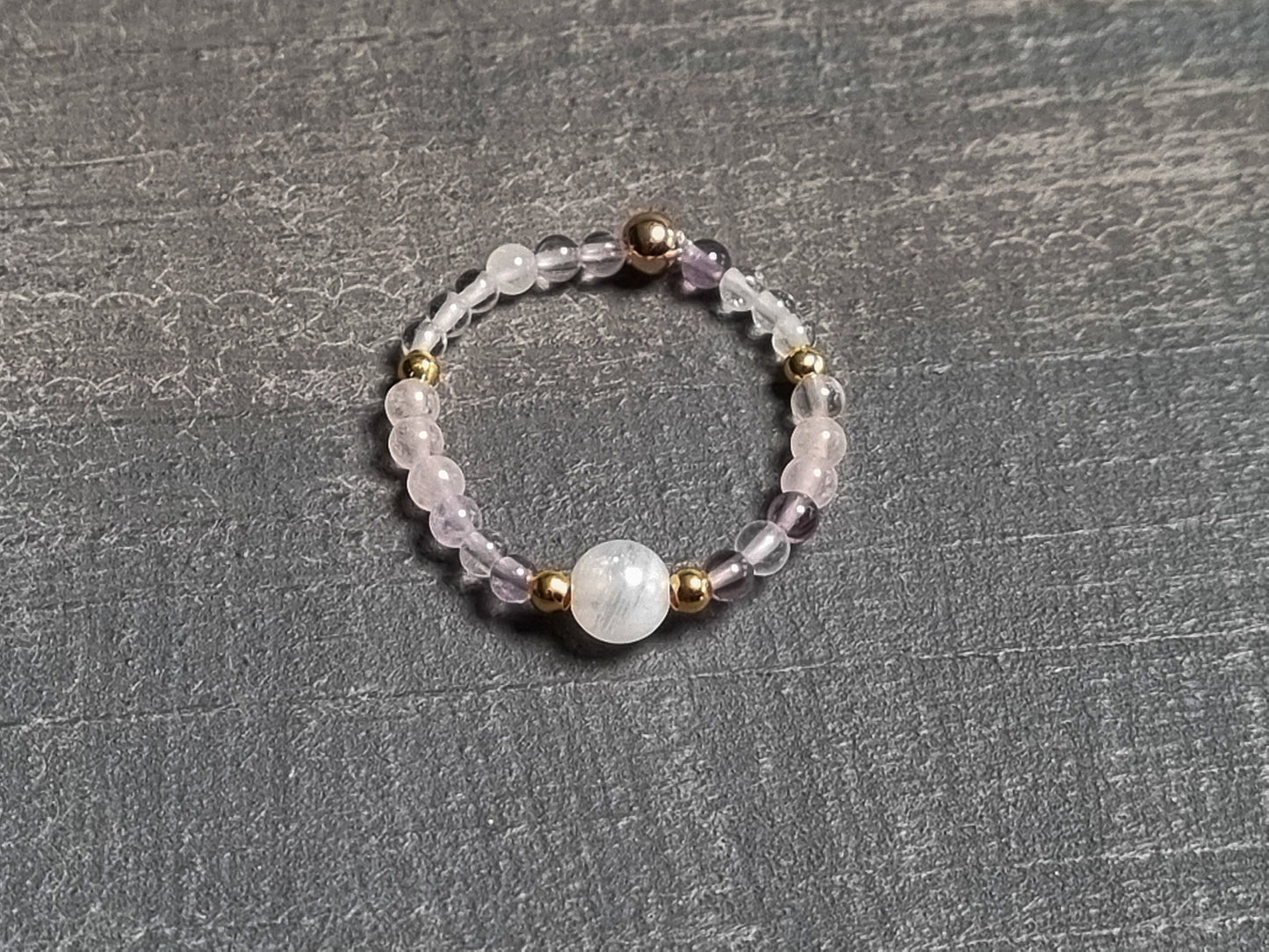elastic ring moonstone, rose quartz, fluorite