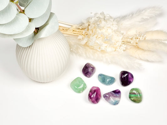 High-quality tumbled stones rainbow fluorite – perfect decoration or lucky charm for your pocket