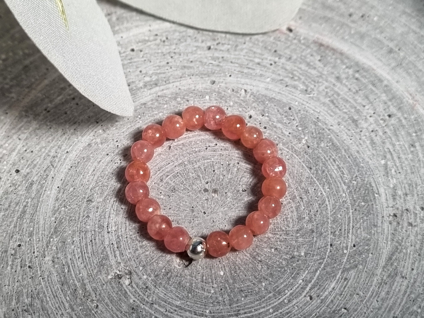 Handmade elastic rhodochrosite ring with delicate 3mm beads