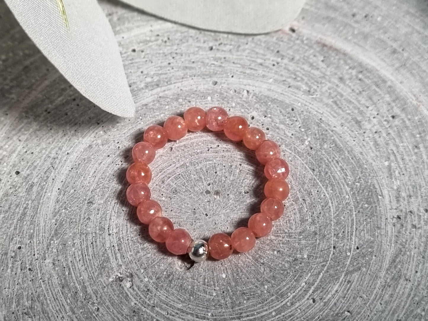 Handmade elastic rhodochrosite ring with delicate 3mm beads