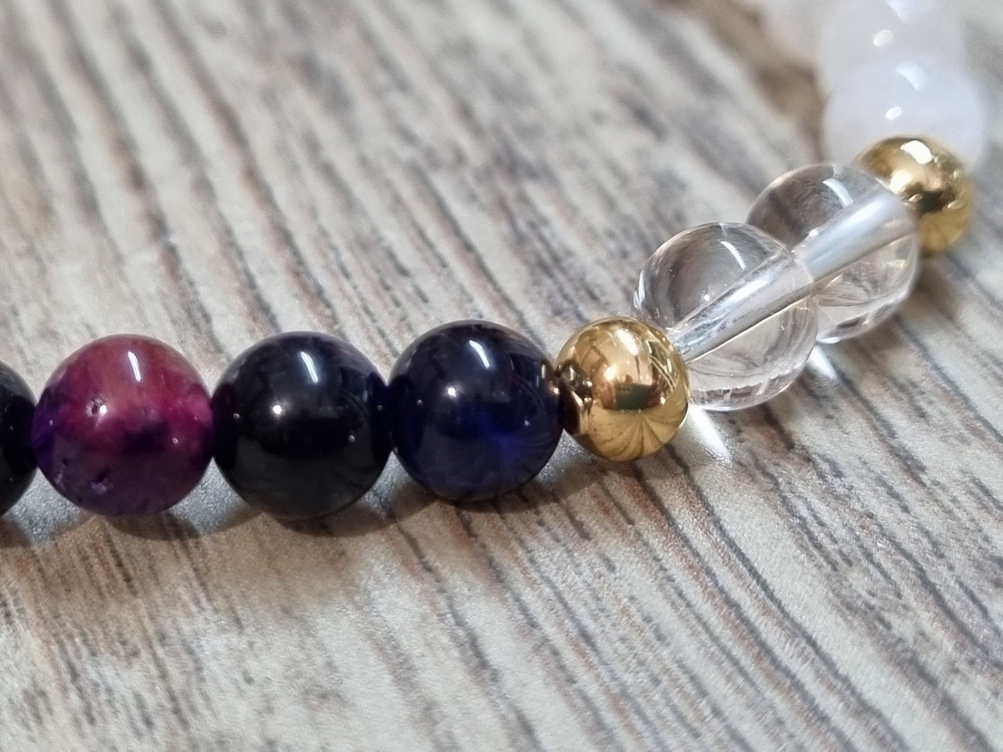Power bracelet tiger eye, moonstone and rock crystal|elastic