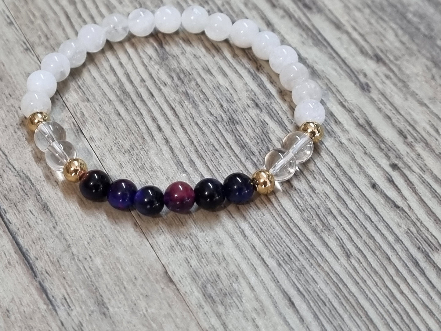 Power bracelet tiger eye, moonstone and rock crystal|elastic