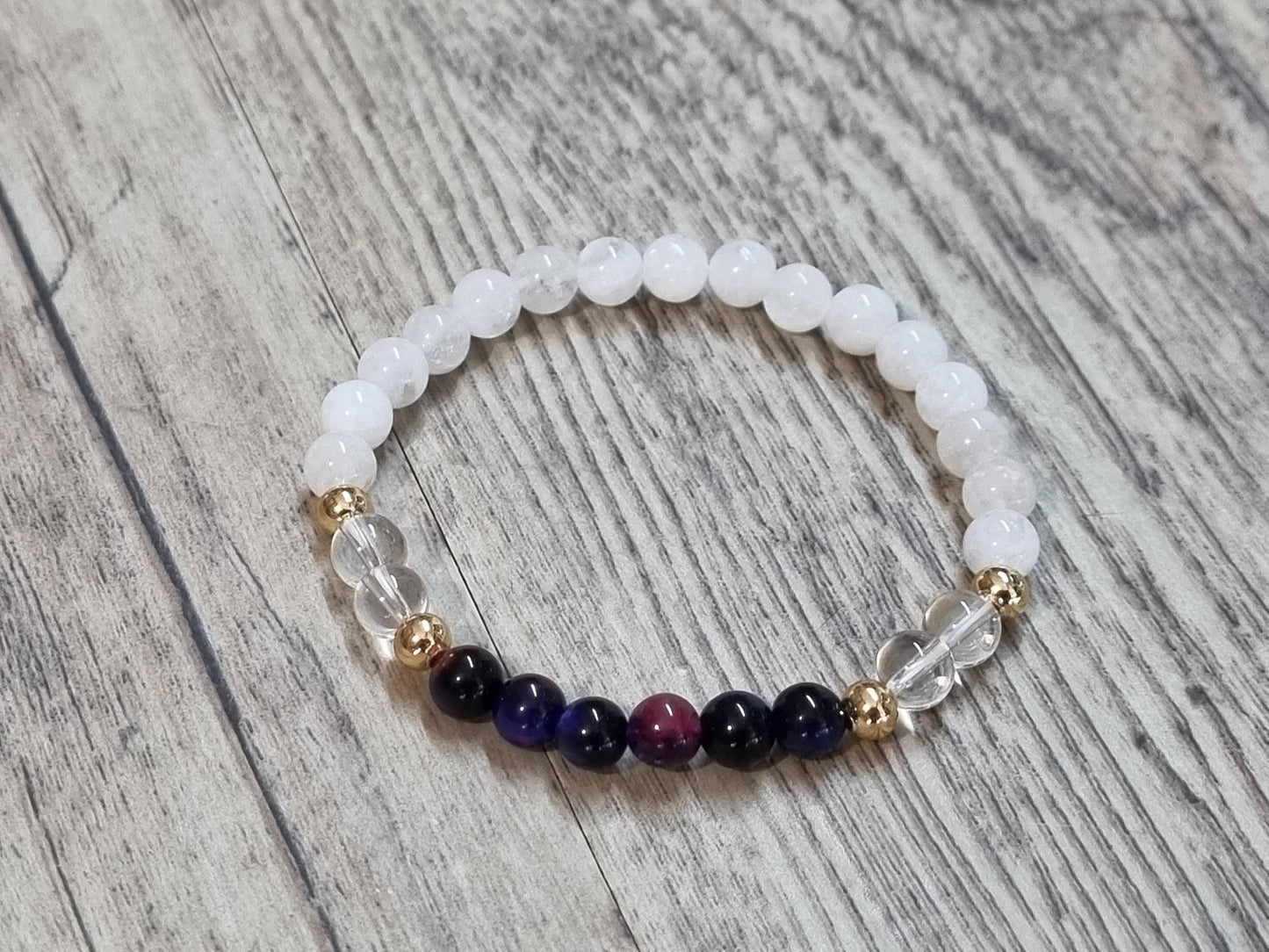 Power bracelet tiger eye, moonstone and rock crystal|elastic