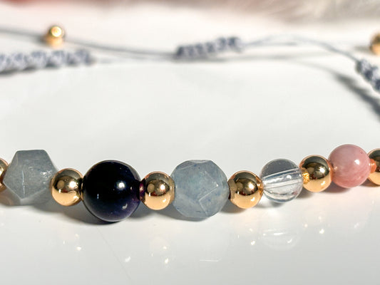 Bracelet Tiger Eye, Aventurine, Rhodochrosite, Rock Crystal