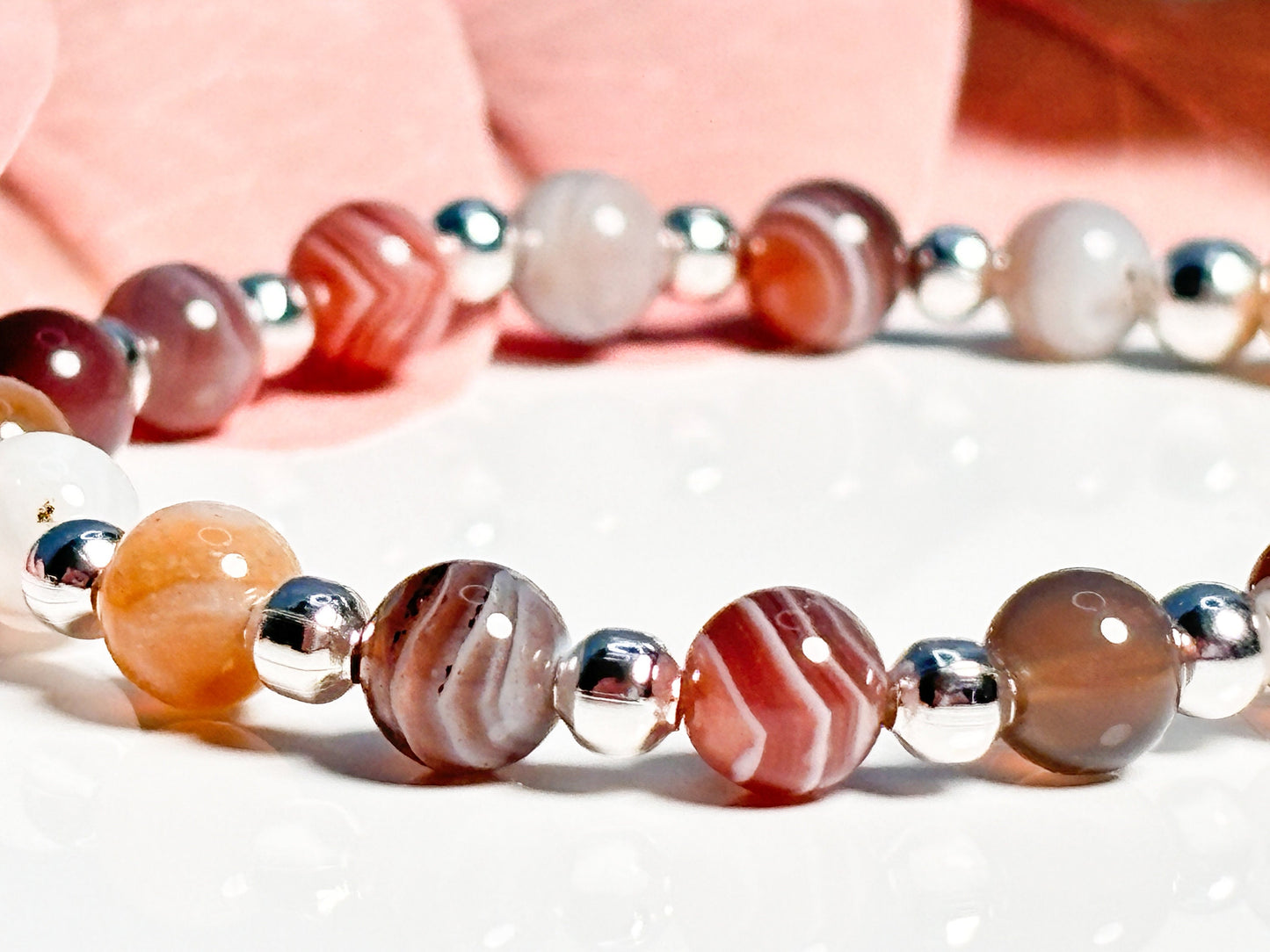 Elastic Botswana Agate Bead Bracelet, Natural Stone Jewelry, Handmade Bracelet, Gift Idea, Protective Stone Bracelet