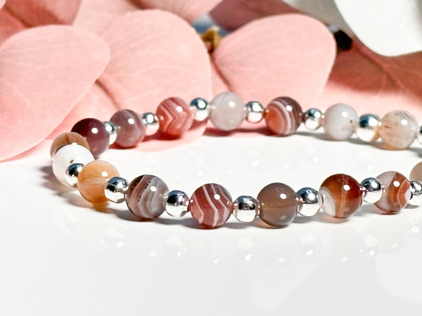 Elastic Botswana Agate Bead Bracelet, Natural Stone Jewelry, Handmade Bracelet, Gift Idea, Protective Stone Bracelet