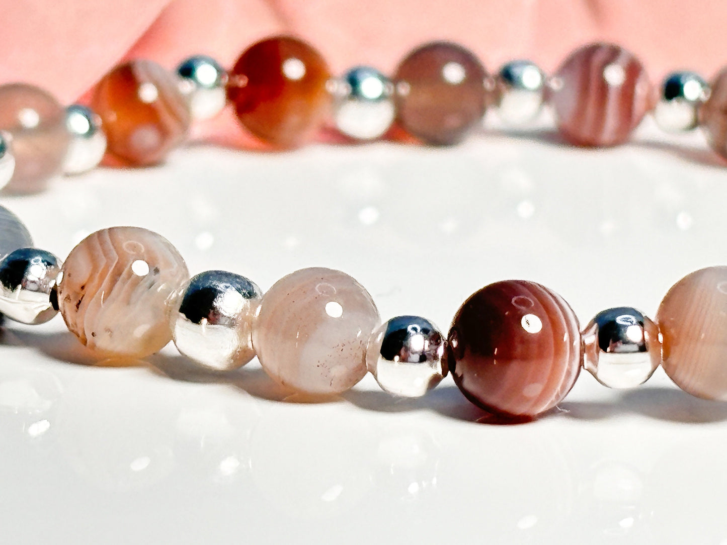 Elastic Botswana Agate Bead Bracelet, Natural Stone Jewelry, Handmade Bracelet, Gift Idea, Protective Stone Bracelet