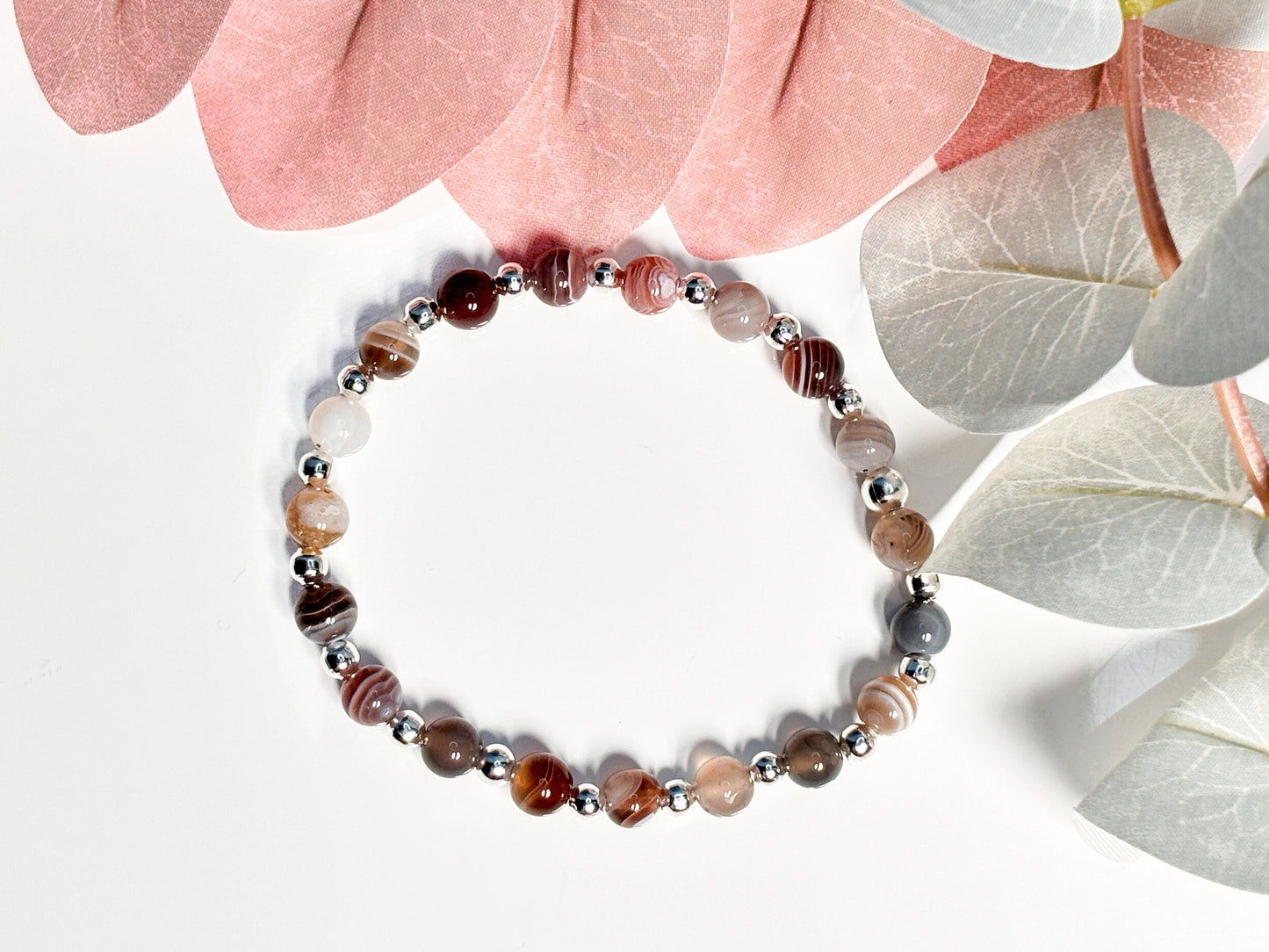 Elastic Botswana Agate Bead Bracelet, Natural Stone Jewelry, Handmade Bracelet, Gift Idea, Protective Stone Bracelet