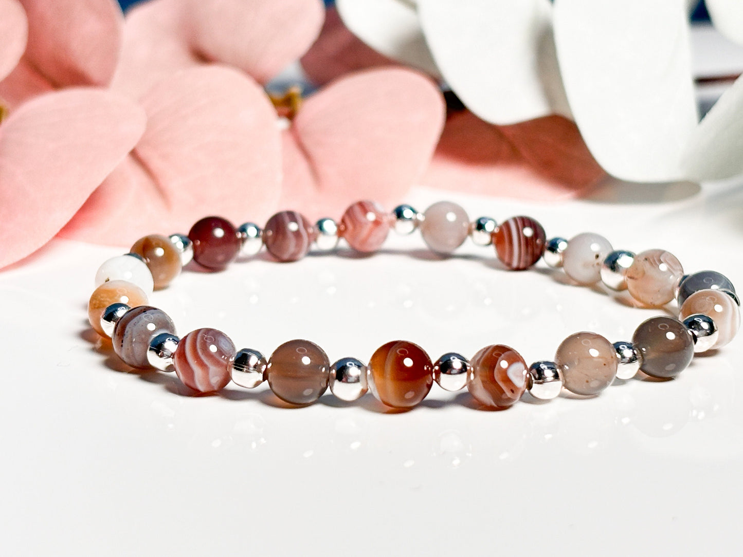 Elastic Botswana Agate Bead Bracelet, Natural Stone Jewelry, Handmade Bracelet, Gift Idea, Protective Stone Bracelet