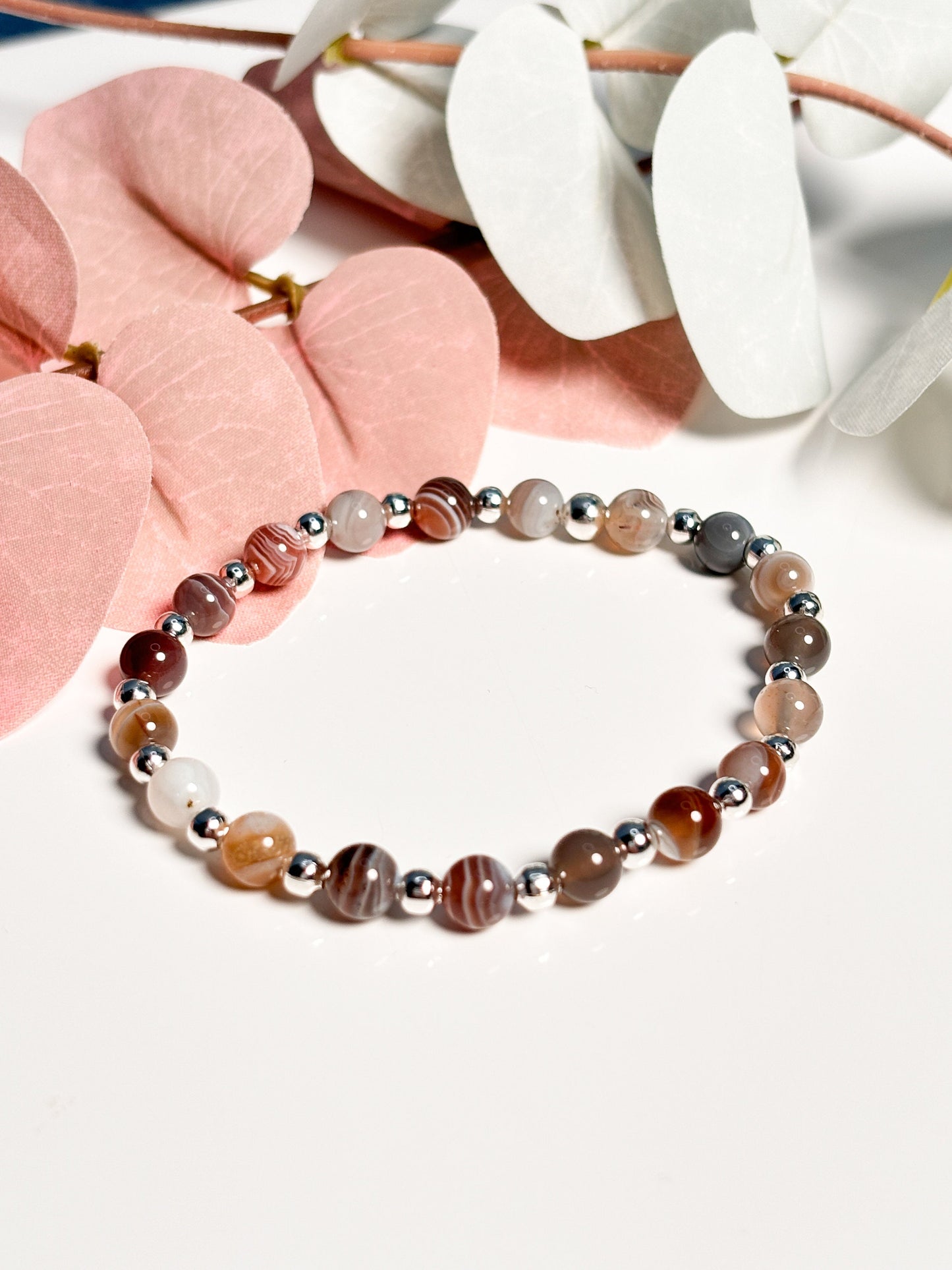Elastic Botswana Agate Bead Bracelet, Natural Stone Jewelry, Handmade Bracelet, Gift Idea, Protective Stone Bracelet