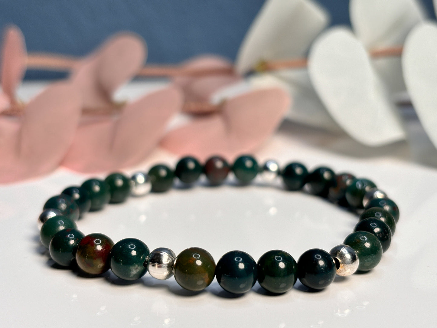 Bracelet Heliotrope 6mm| green| elastic| for grounding and stability|