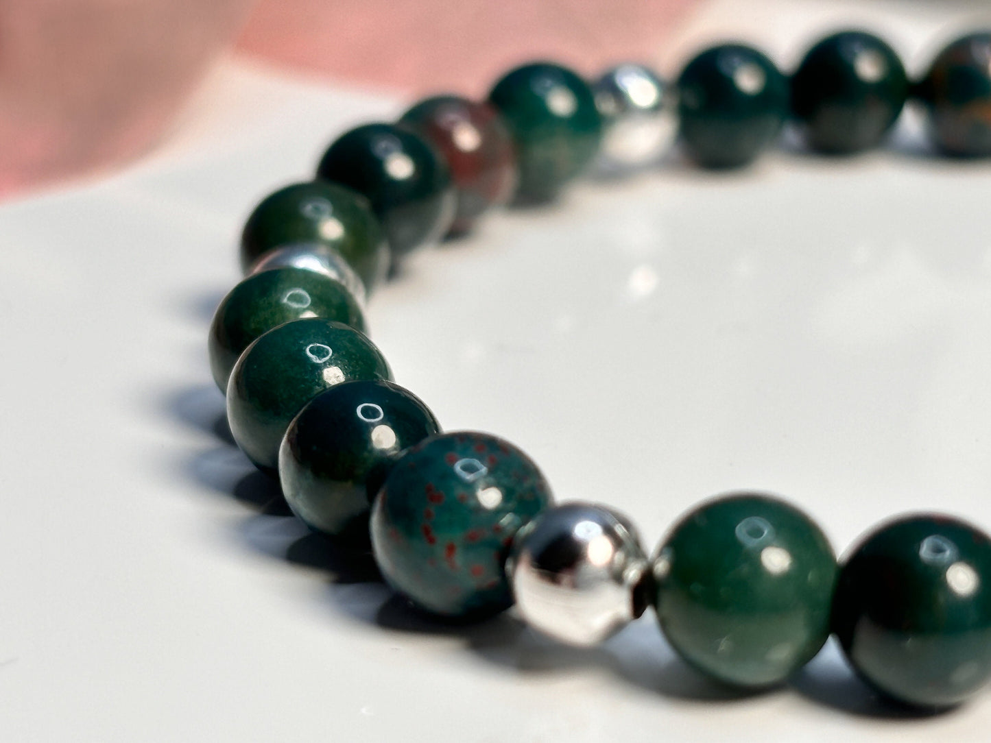 Bracelet Heliotrope 6mm| green| elastic| for grounding and stability|