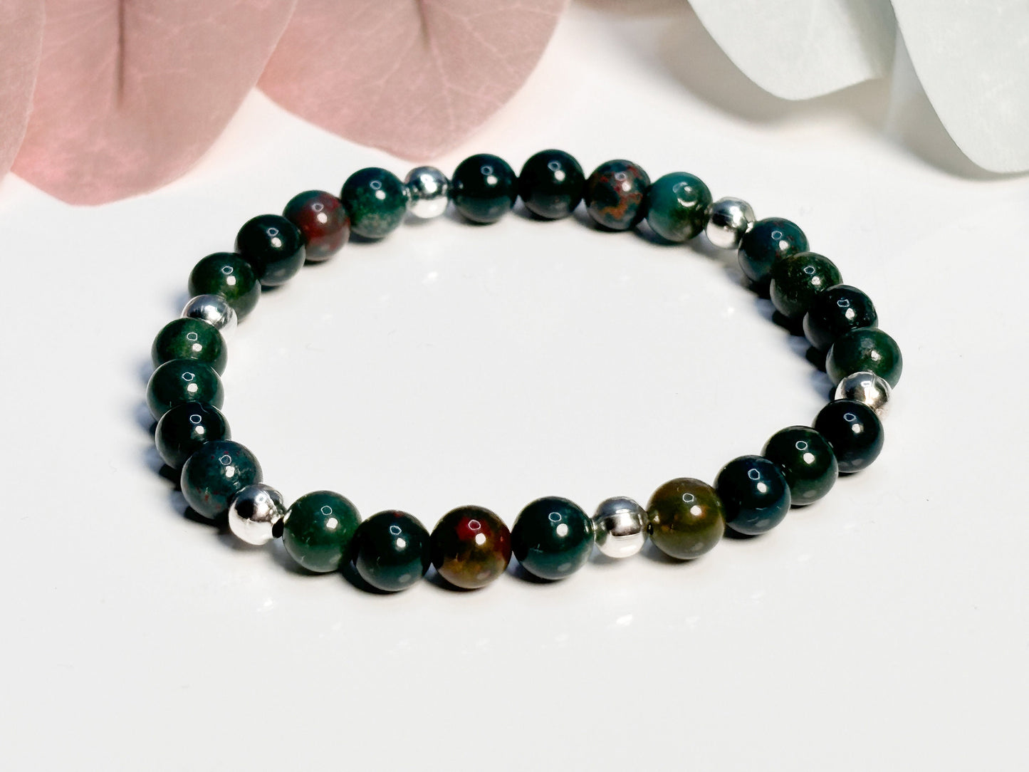 Bracelet Heliotrope 6mm| green| elastic| for grounding and stability|