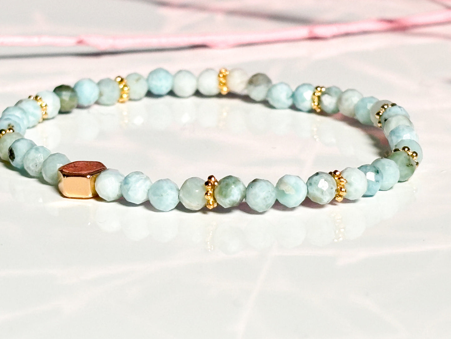 delicate Larimar bracelet|4mm| balance and harmony| elastic| light blue
