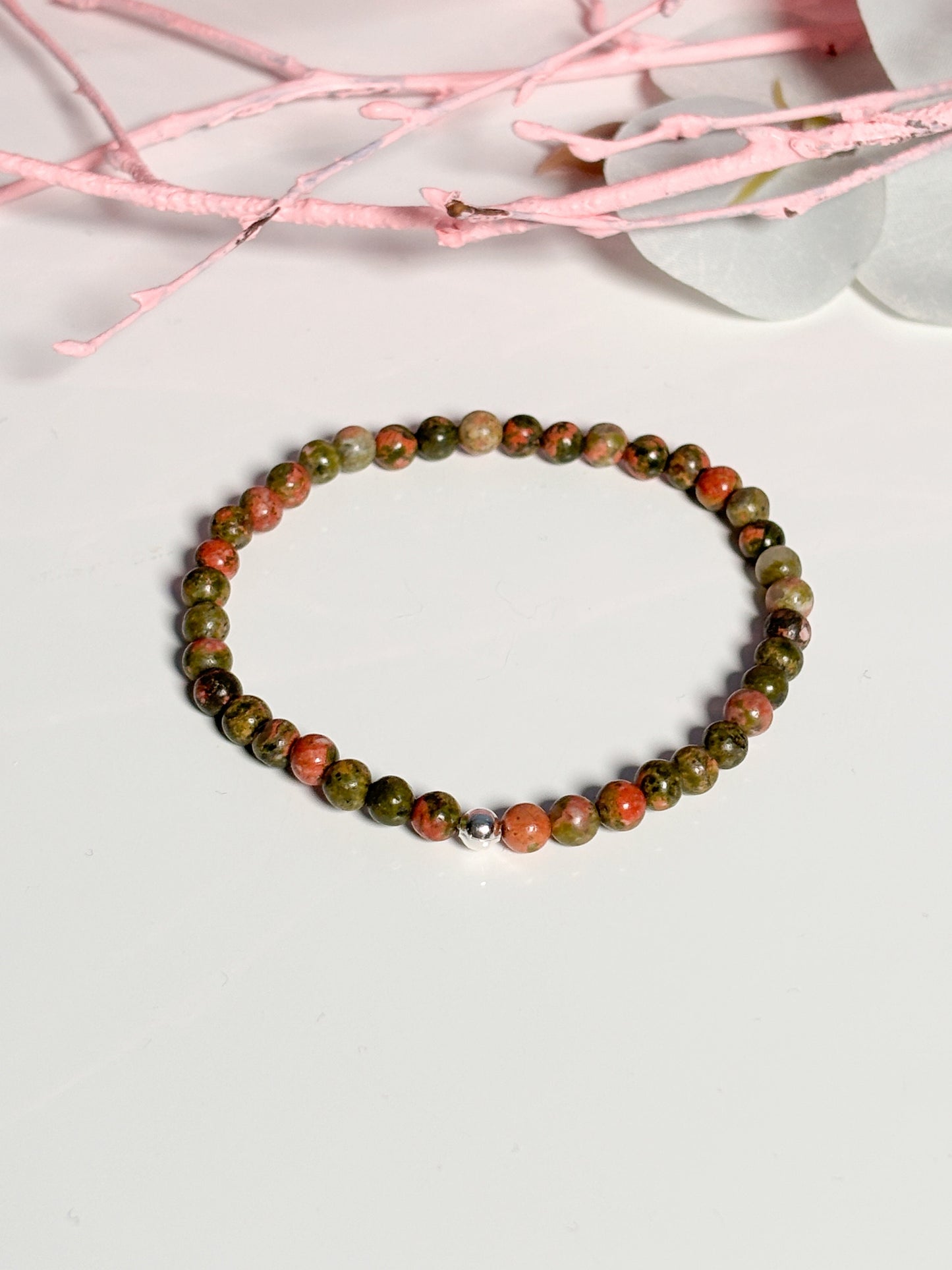 Delicate elastic unakite bracelet, 3mm beads – Elegant, handmade jewelry, ideal as a gift or for everyday use.
