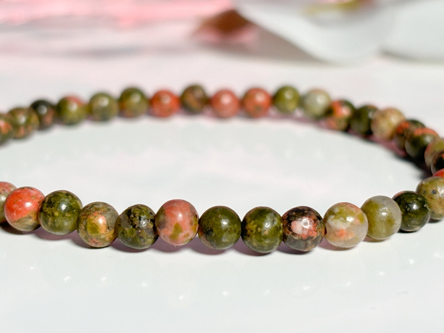 Delicate elastic unakite bracelet, 3mm beads – Elegant, handmade jewelry, ideal as a gift or for everyday use.