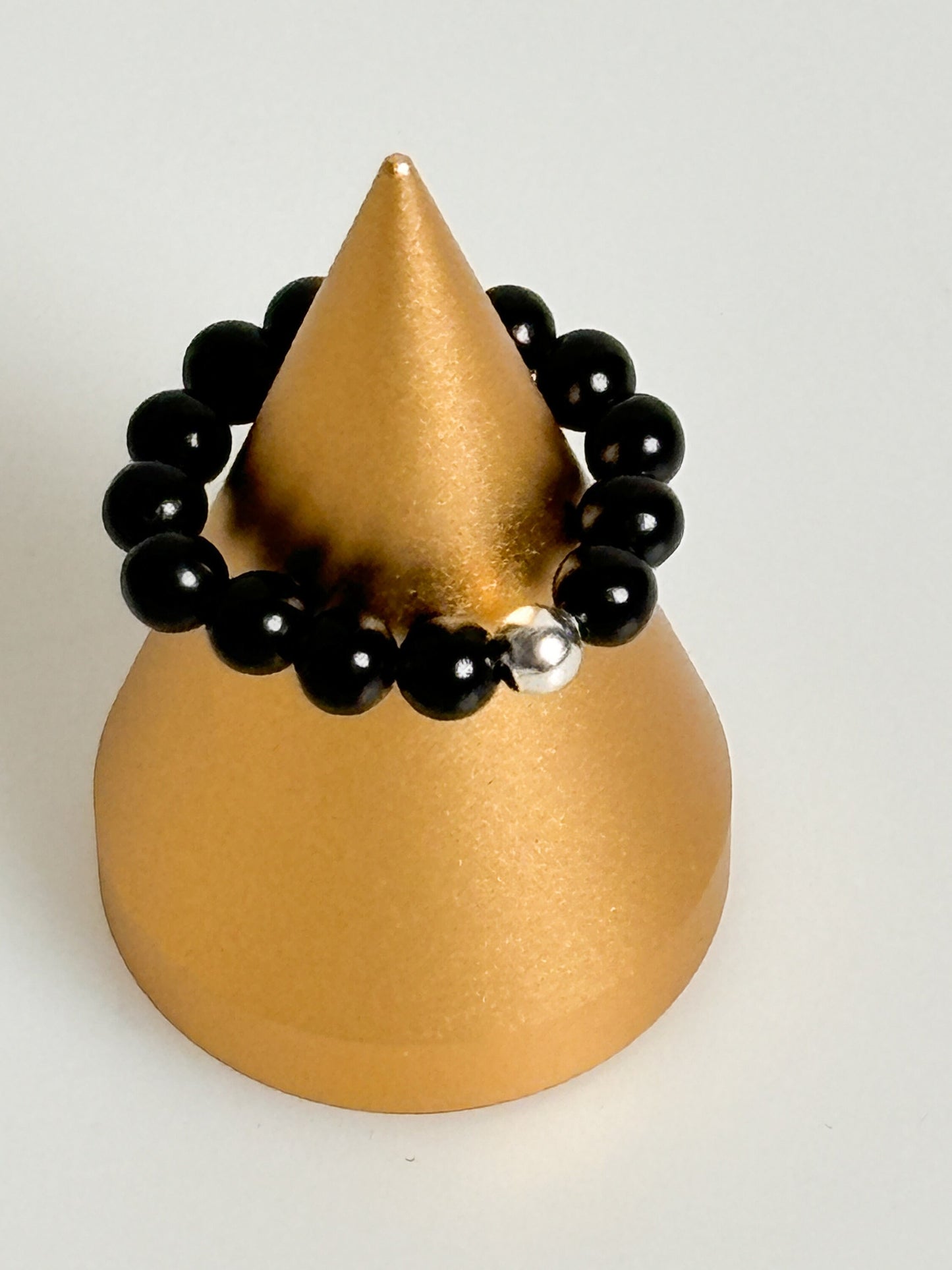 elastic ring beads black obsidian| 3.5mm| healing stone| crystal| stacking ring| protection