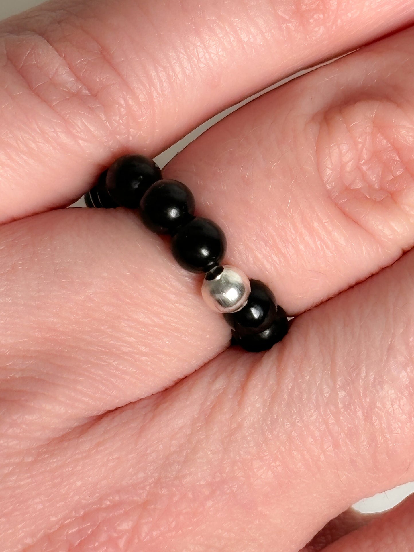 elastic ring beads black obsidian| 3.5mm| healing stone| crystal| stacking ring| protection