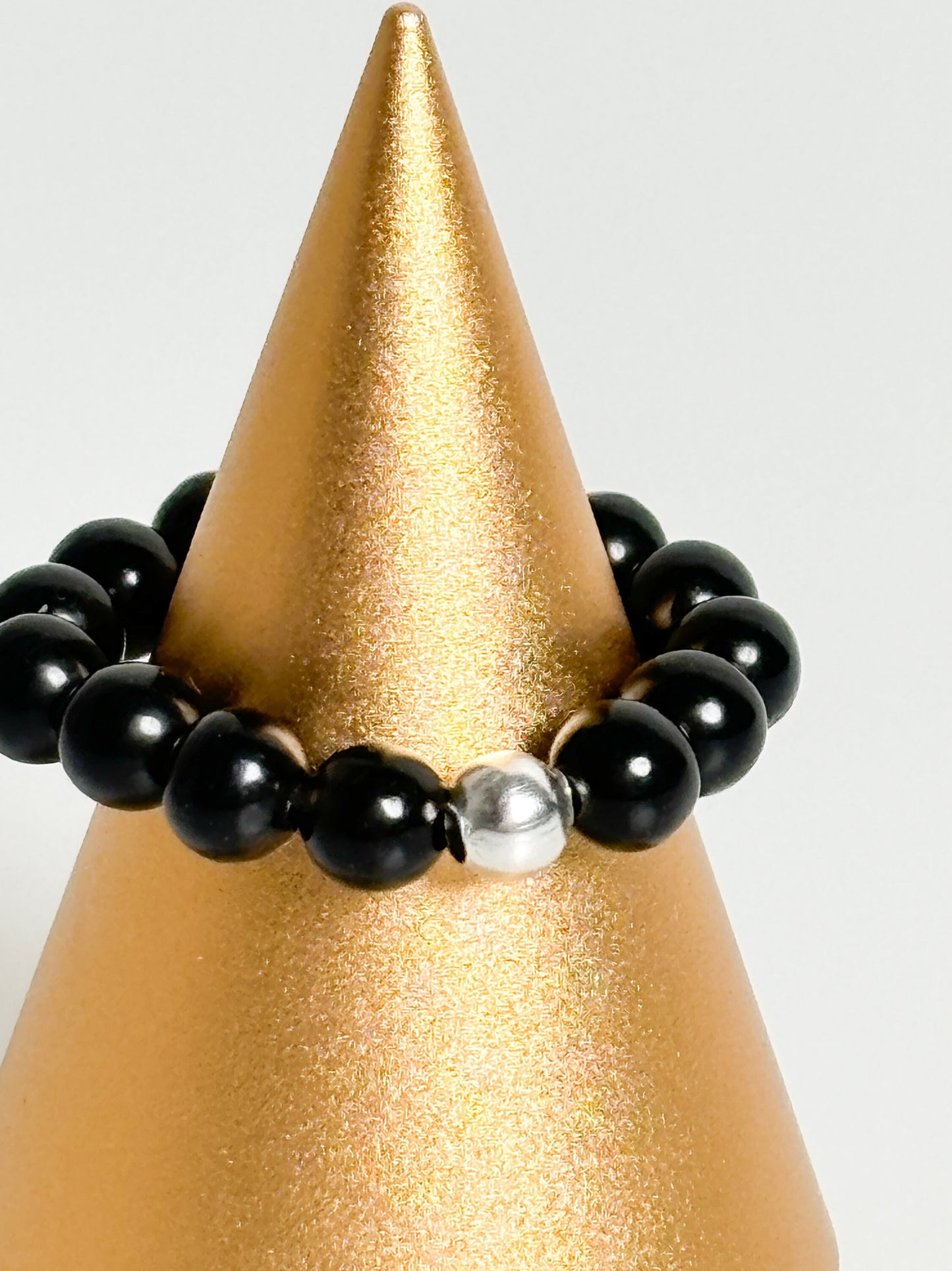 elastic ring beads black obsidian| 3.5mm| healing stone| crystal| stacking ring| protection