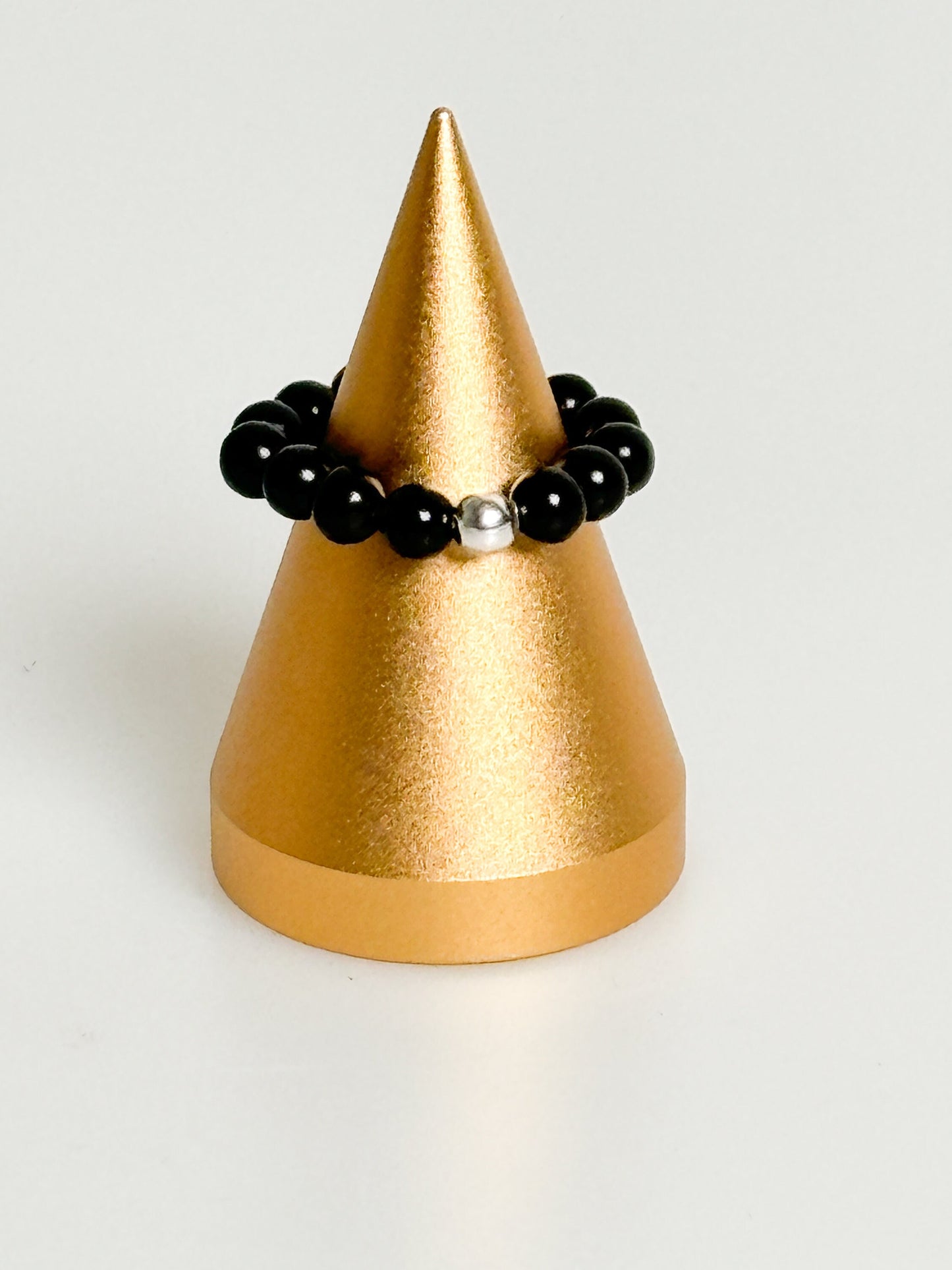 elastic ring beads black obsidian| 3.5mm| healing stone| crystal| stacking ring| protection