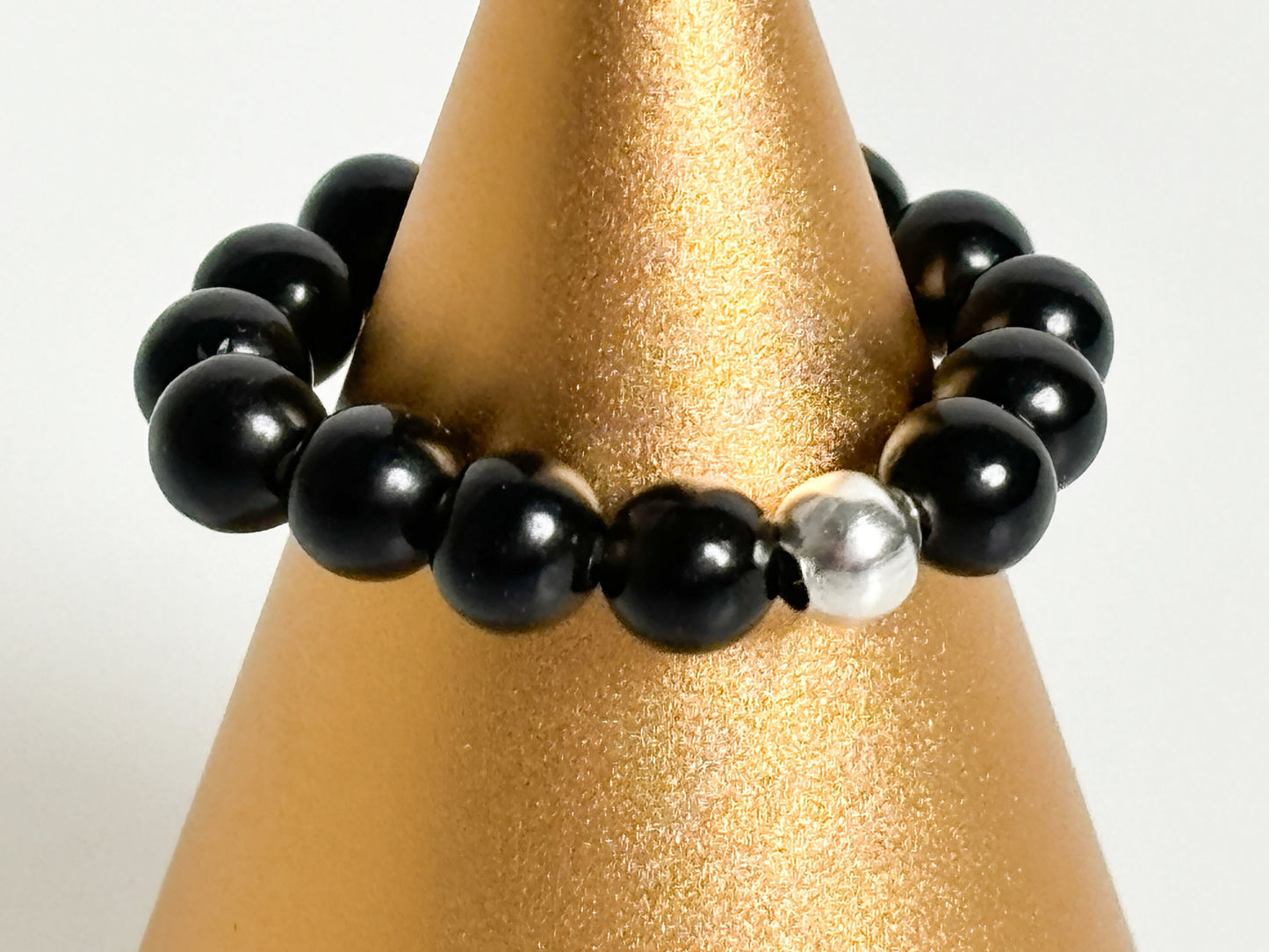 elastic ring beads black obsidian| 3.5mm| healing stone| crystal| stacking ring| protection
