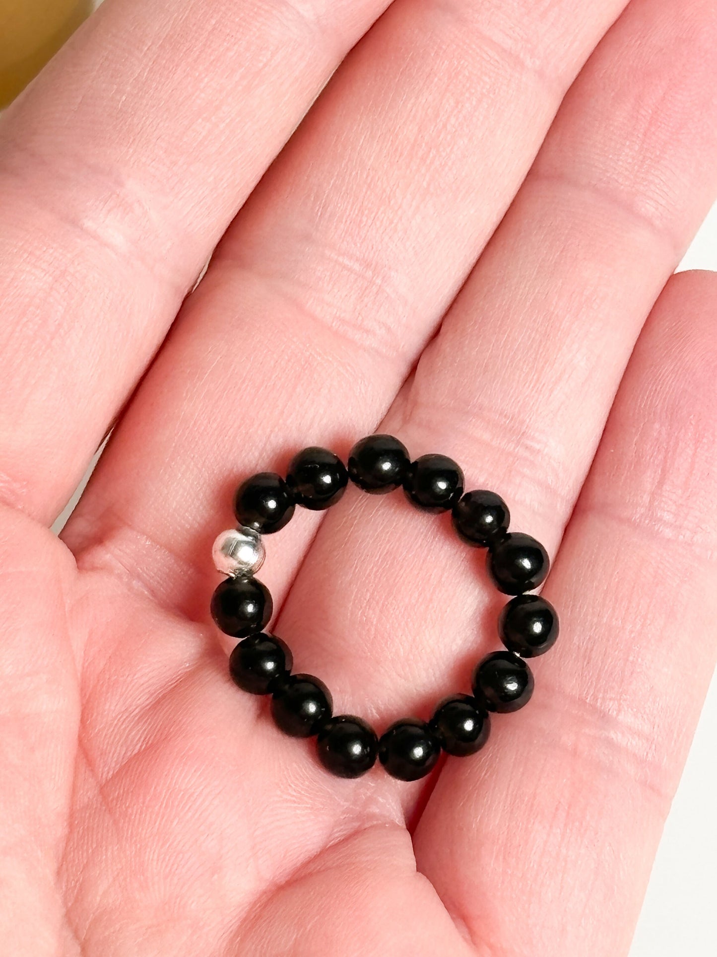 elastic ring beads black obsidian| 3.5mm| healing stone| crystal| stacking ring| protection
