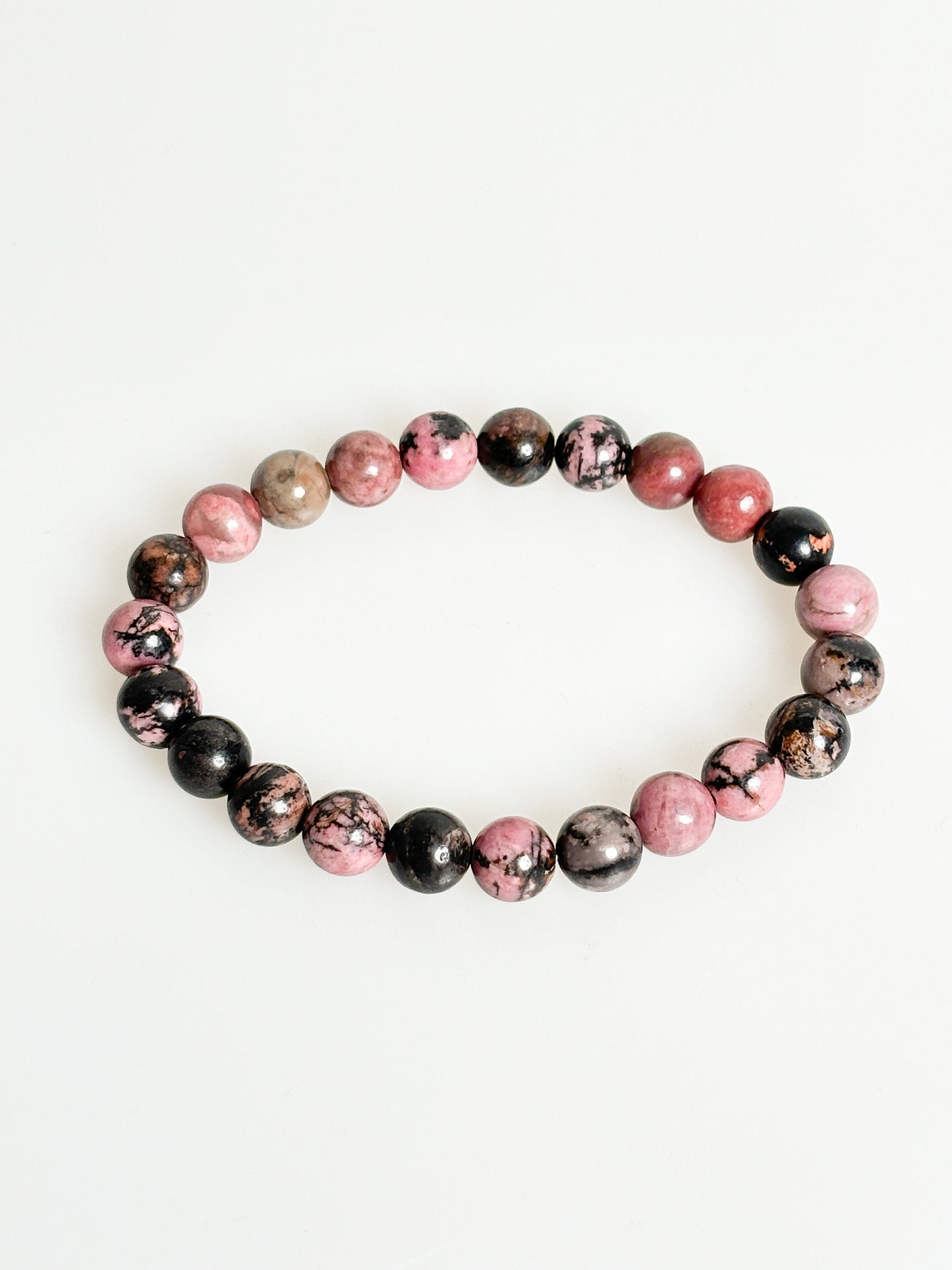Rhodonite bracelet elastic|healing|heart chakra| 8mm beads| healing stone| gemstone| pink | black