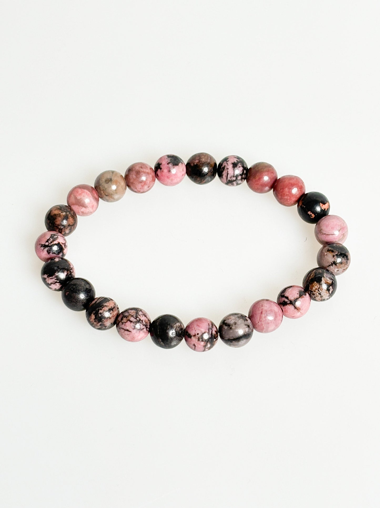 Rhodonite bracelet elastic|healing|heart chakra| 8mm beads| healing stone| gemstone| pink | black