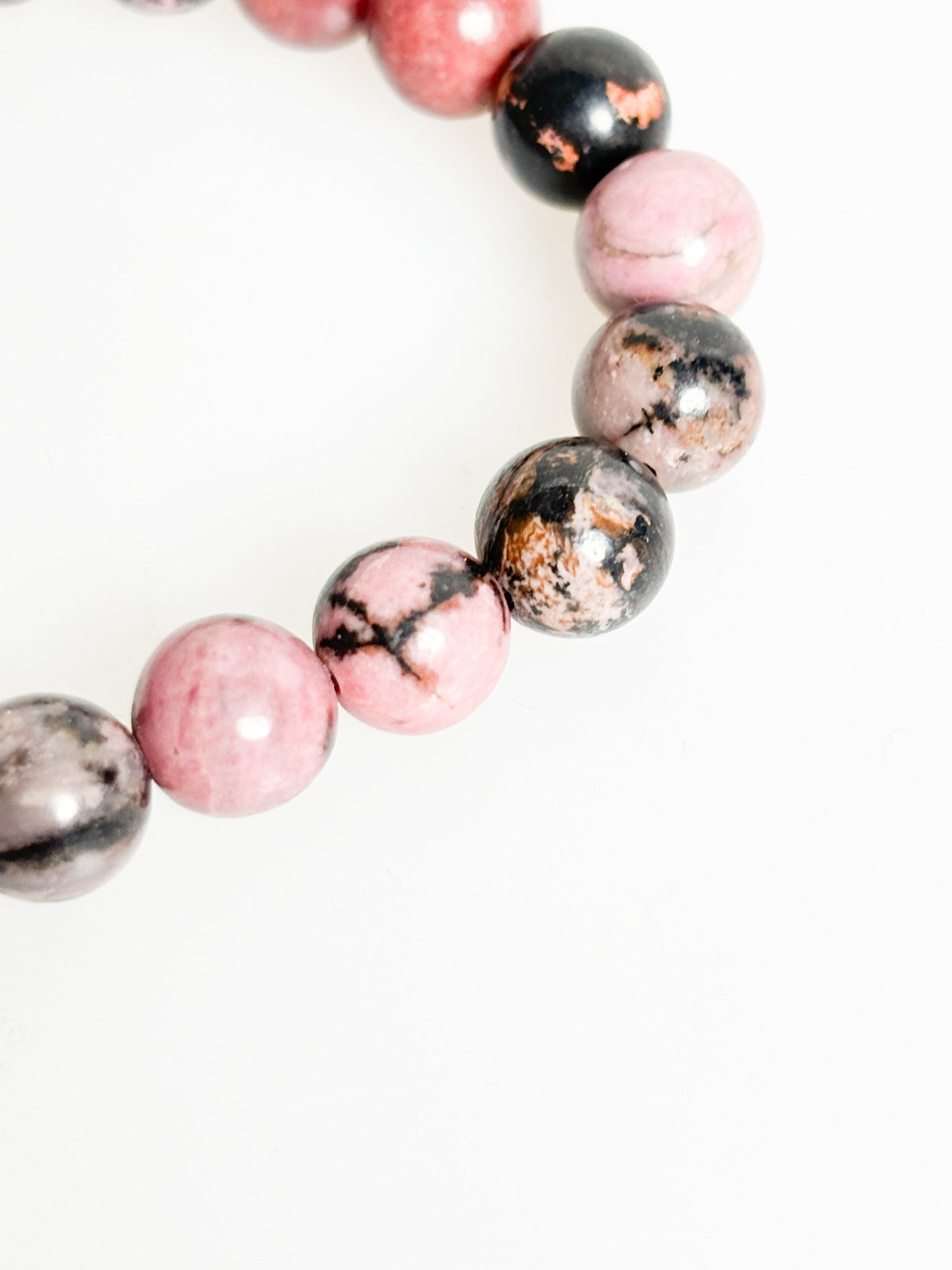 Rhodonite bracelet elastic|healing|heart chakra| 8mm beads| healing stone| gemstone| pink | black