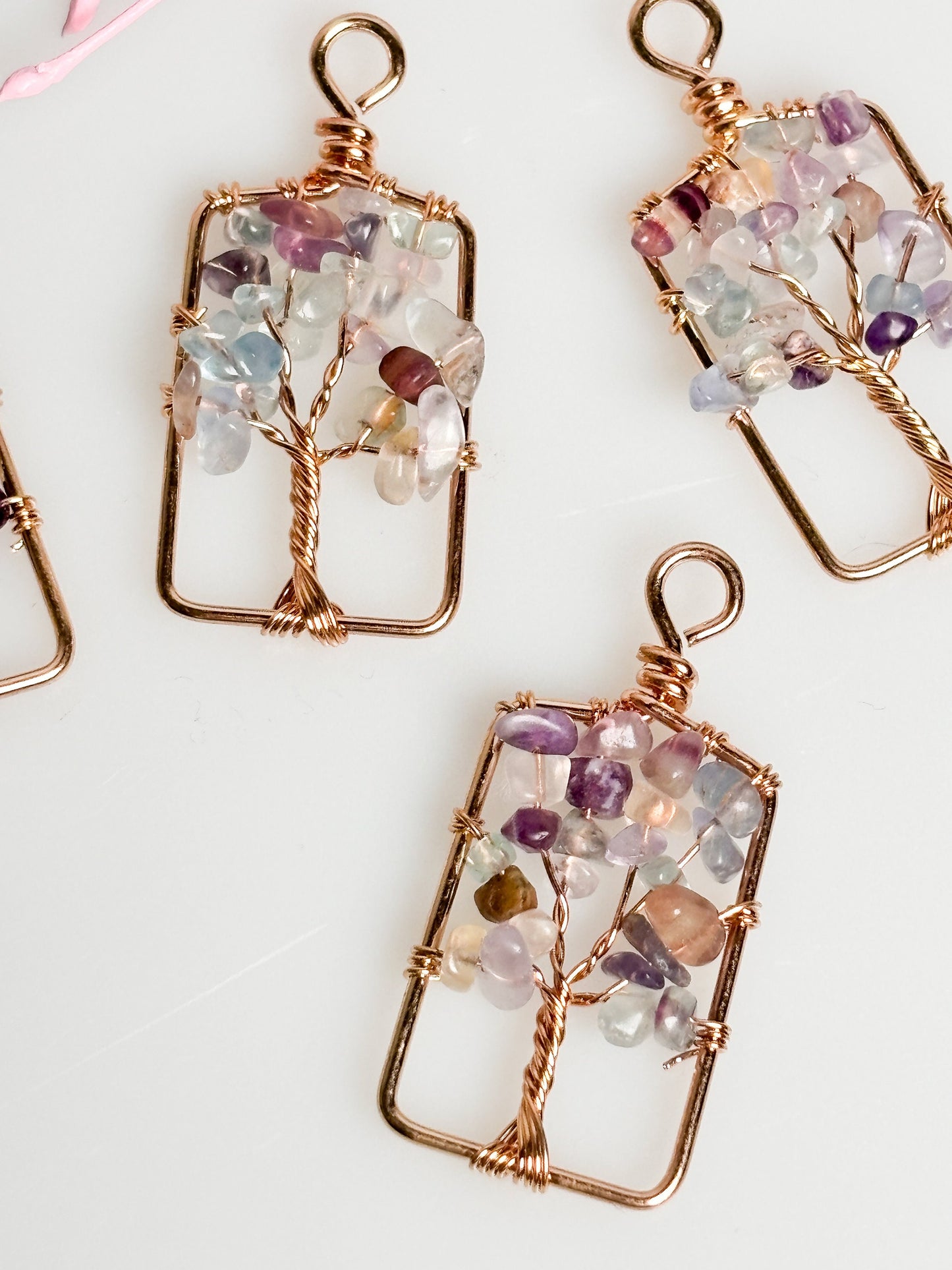 Golden Tree of Life pendant with small fluorite crystals