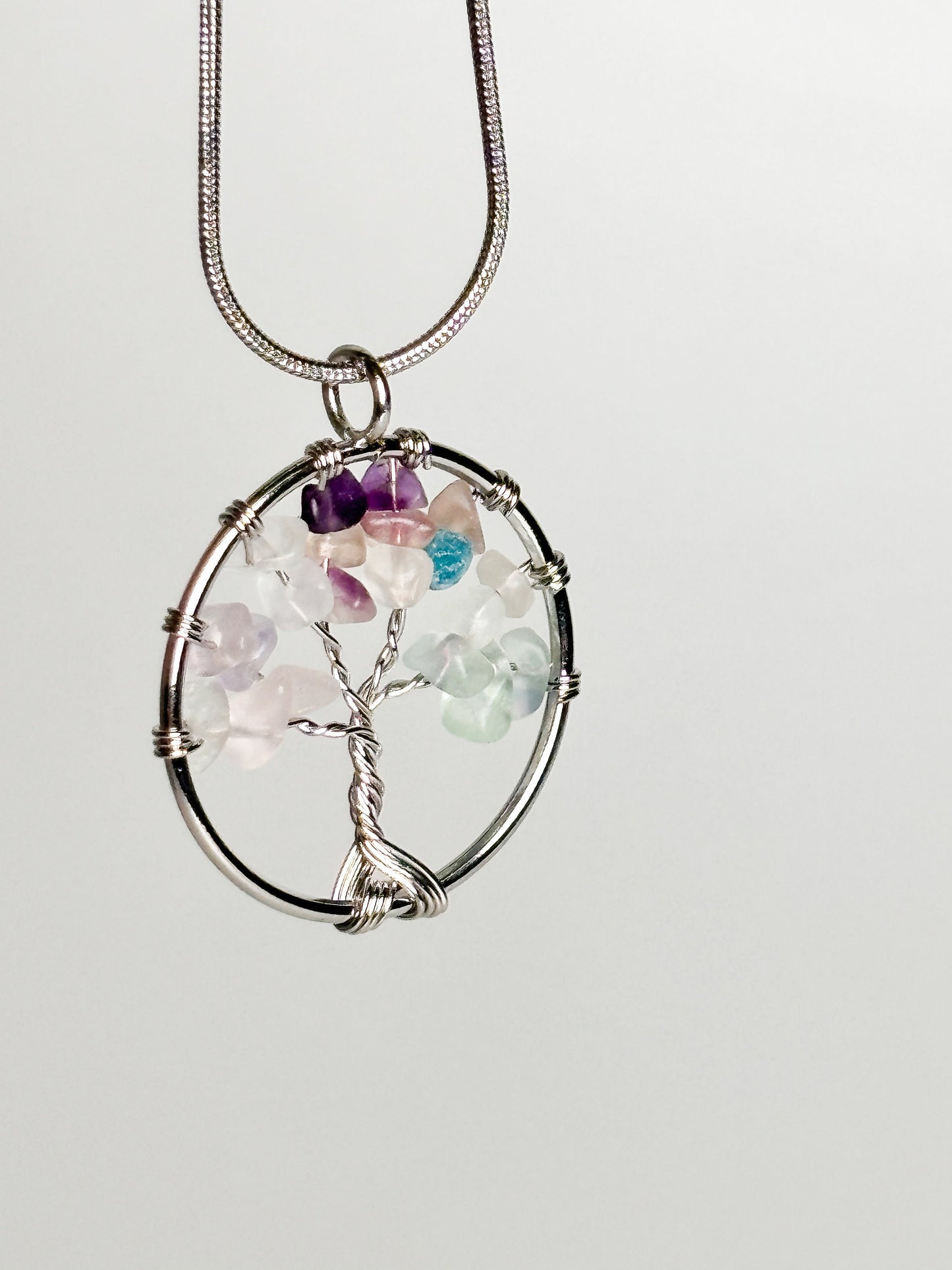 Round Tree of Life pendant with fluorite chips