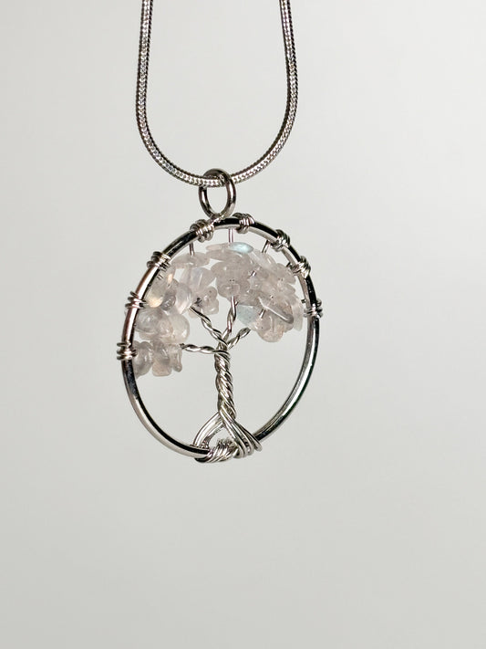 Tree of Life: Round wire pendant with labradorite splinters | silver