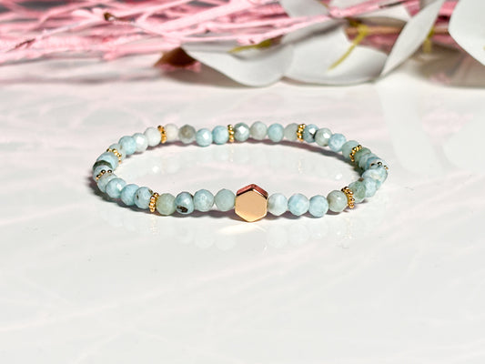 zartes Larimararmband/4mm/ Balance und Harmonie/ elastisch/ hellblau