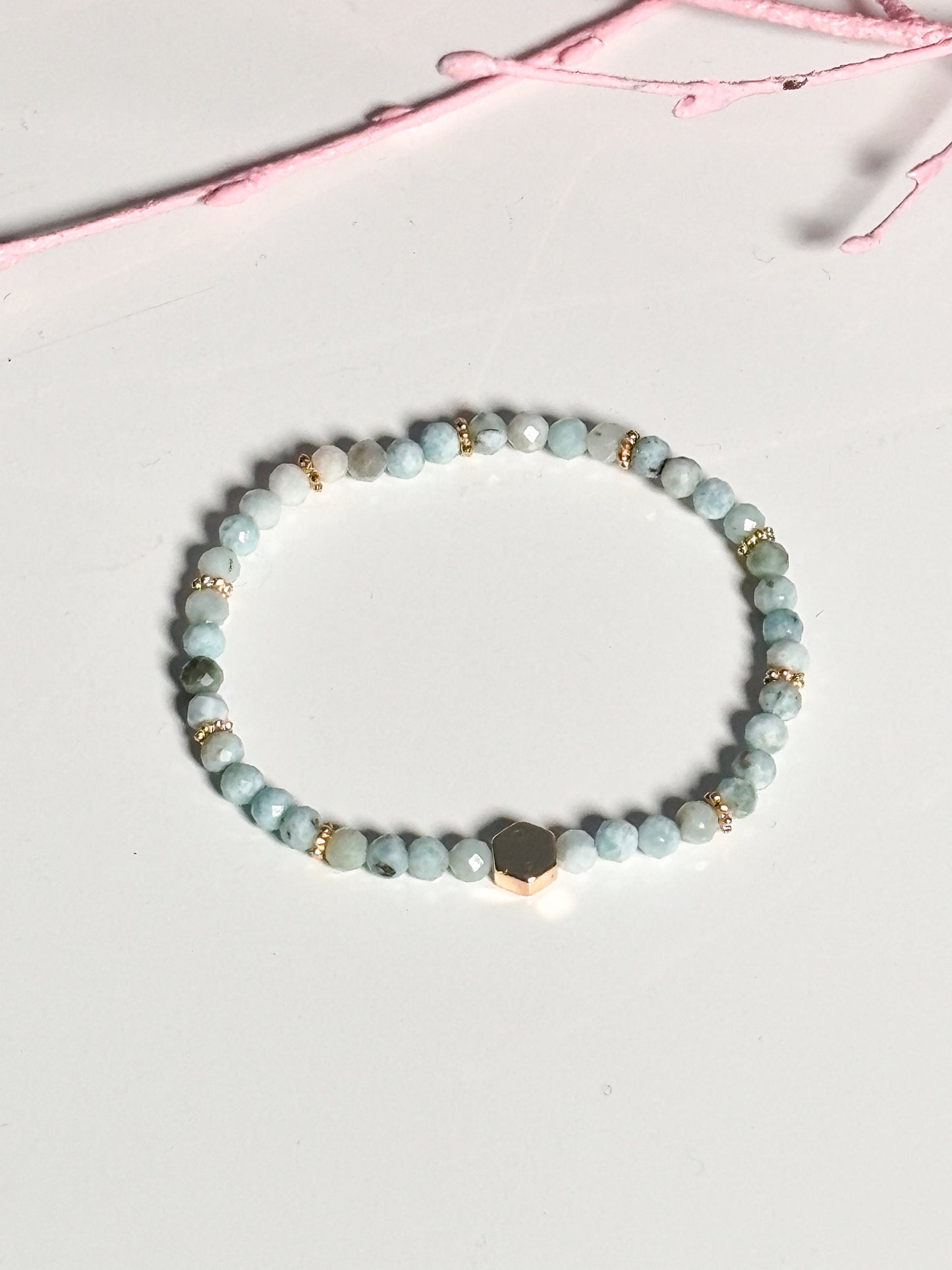delicate Larimar bracelet|4mm| balance and harmony| elastic| light blue