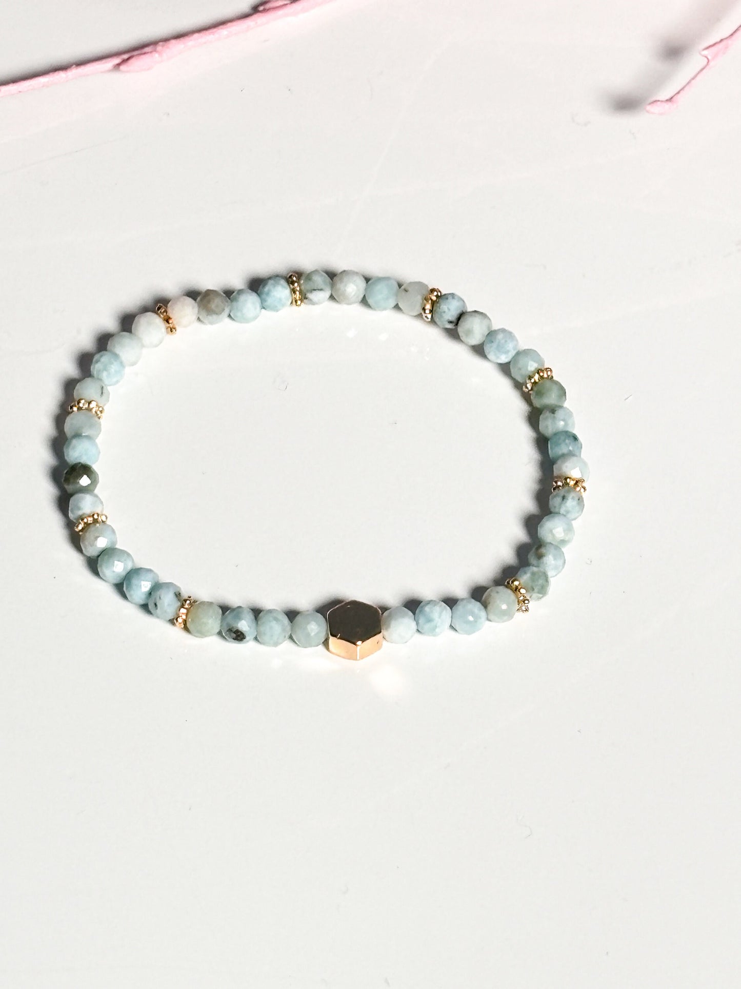 delicate Larimar bracelet|4mm| balance and harmony| elastic| light blue
