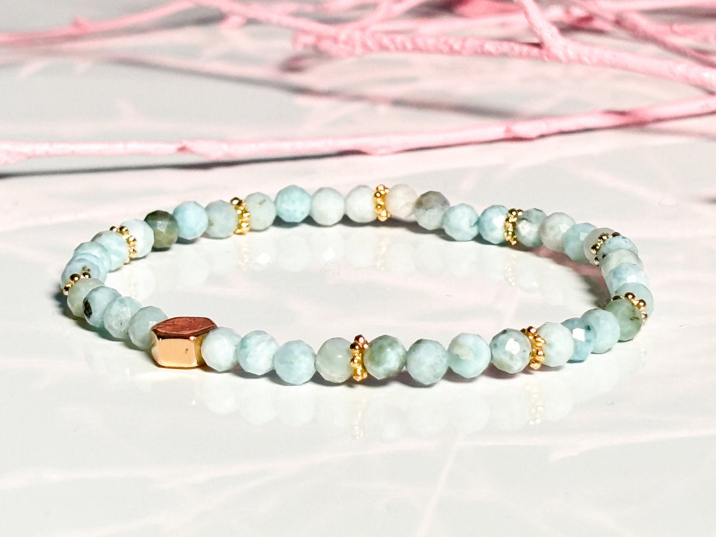 delicate Larimar bracelet|4mm| balance and harmony| elastic| light blue